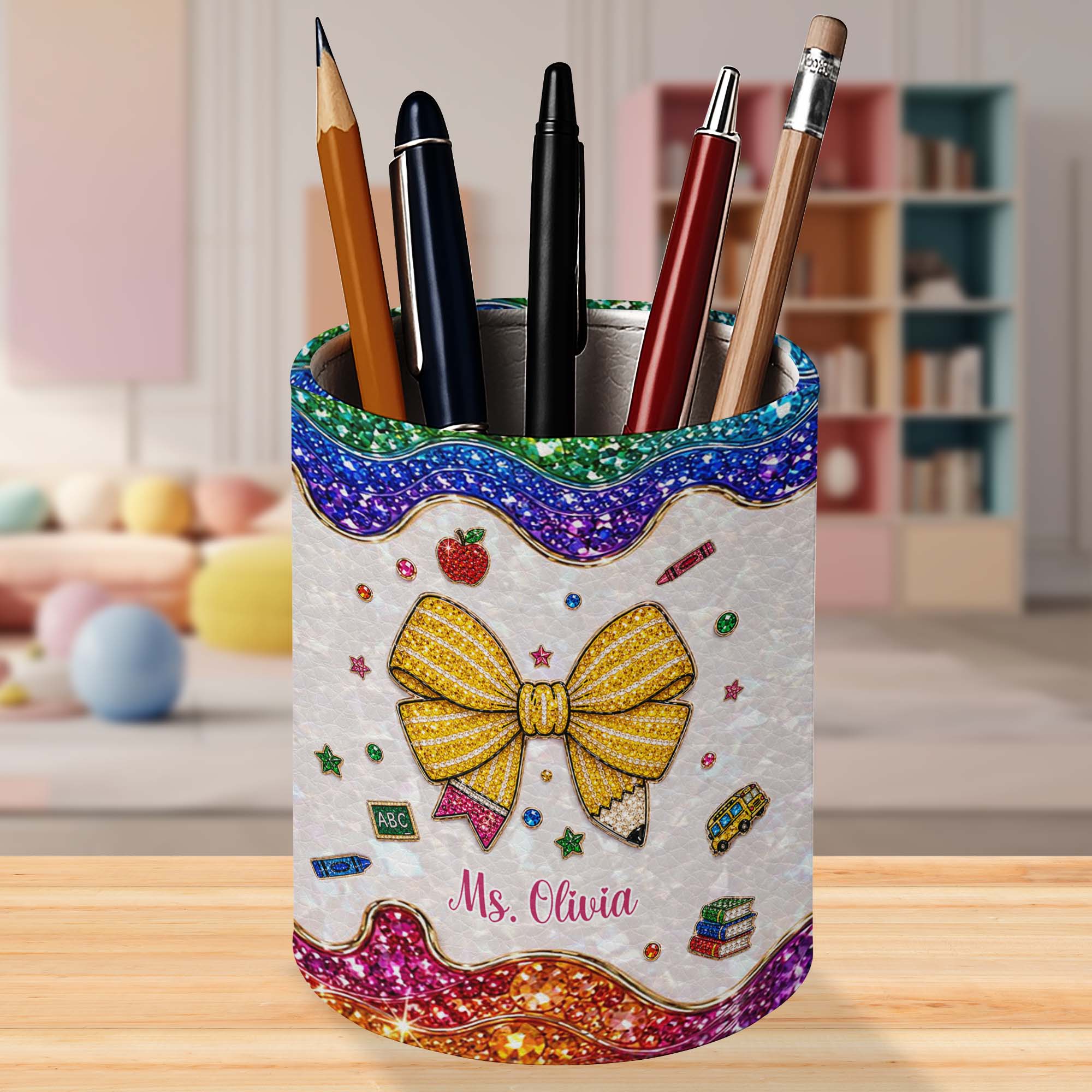 Personalized PU Leather Pen Holder Custom Name Gift for Teachers