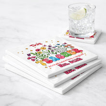 Load image into Gallery viewer, Personalized Teacher Gift Ceramic Coaster with Custom Name - Magical Flowers &amp; Butterflies
