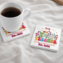 Load image into Gallery viewer, Personalized Teacher Gift Ceramic Coaster with Custom Name - Magical Flowers &amp; Butterflies
