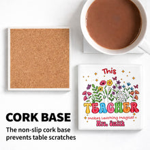 Load image into Gallery viewer, Personalized Teacher Gift Ceramic Coaster with Custom Name - Magical Flowers &amp; Butterflies
