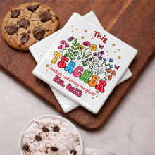 Load image into Gallery viewer, Personalized Teacher Gift Ceramic Coaster with Custom Name - Magical Flowers &amp; Butterflies
