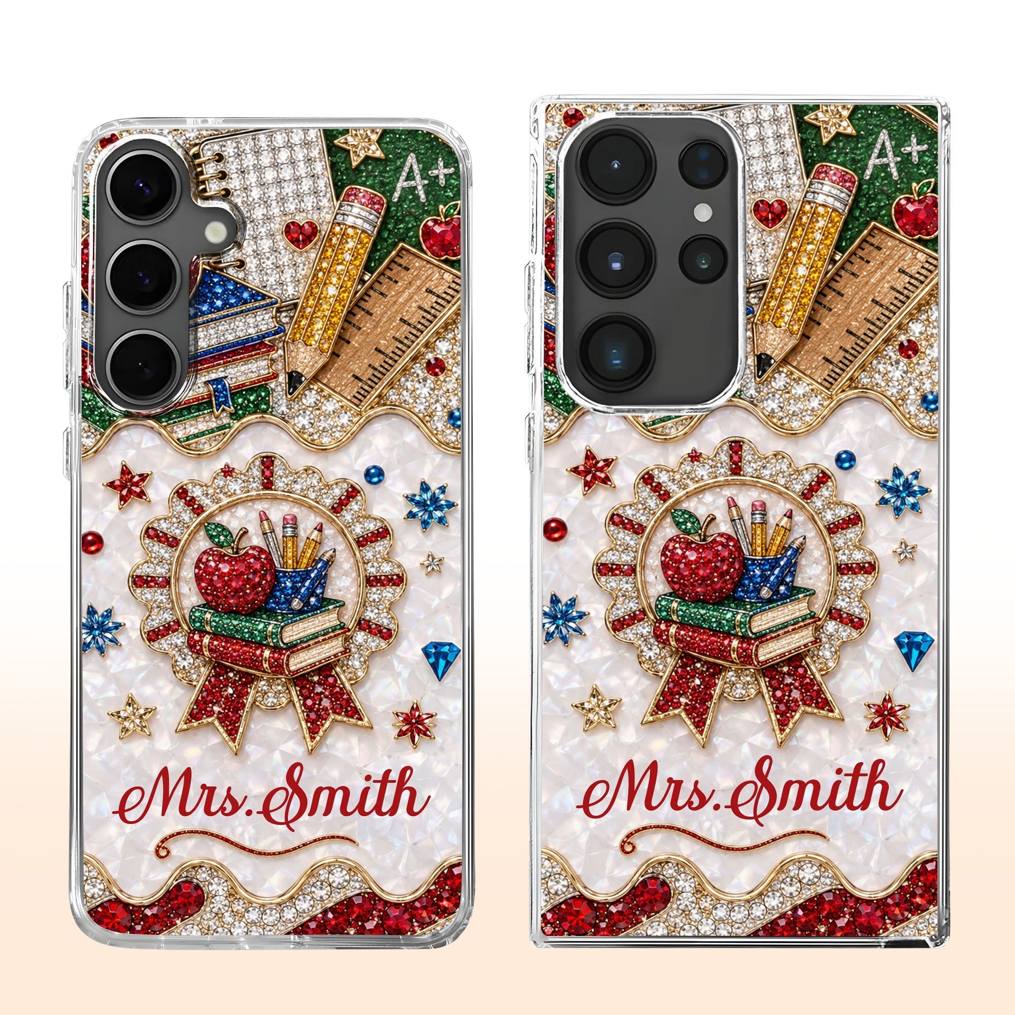 Personalized 3D Rhinestone Apple Clear Phone Case Gift for Teacher