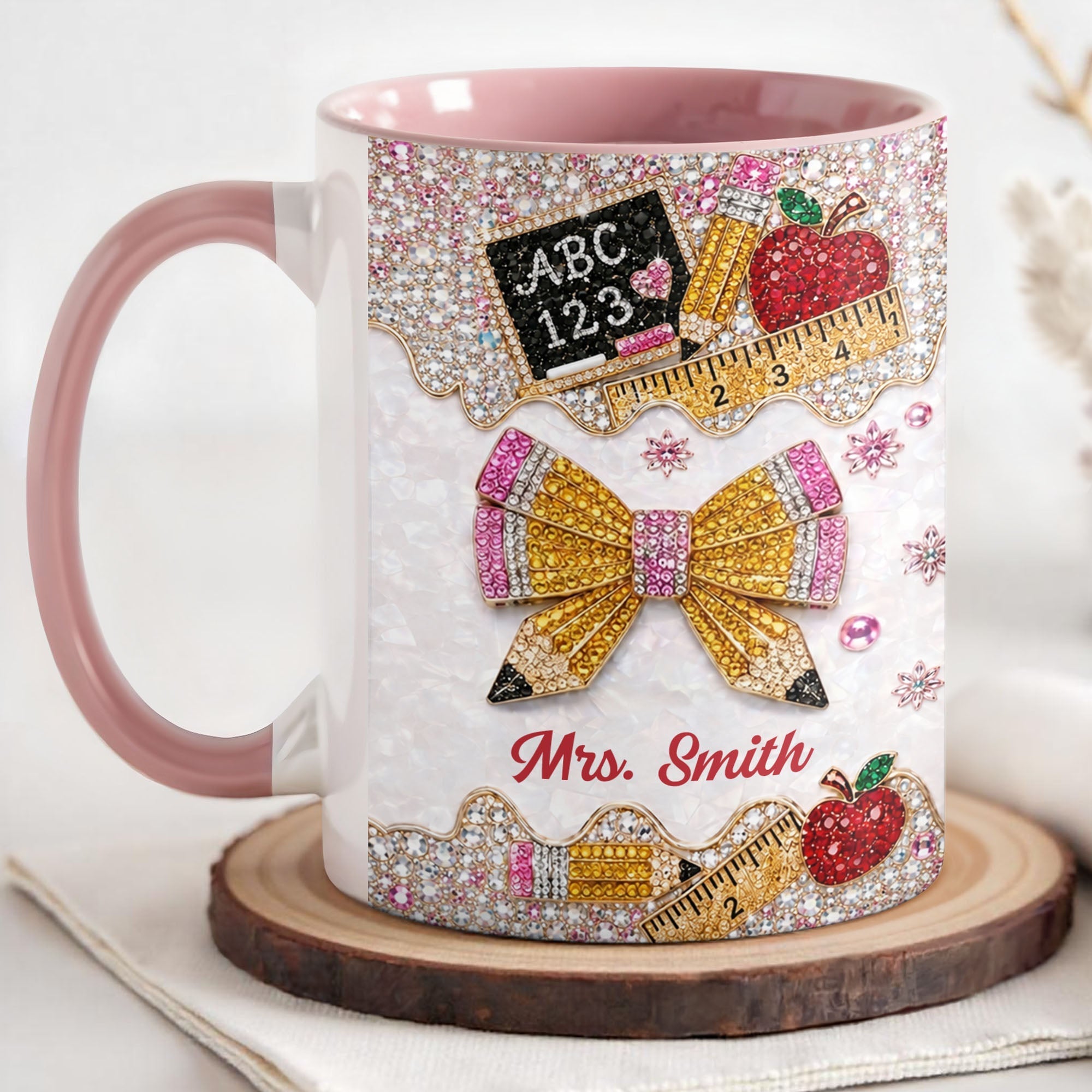 Personalized 3D Rhinestone Accent Mug Custom Name Teacher Gift