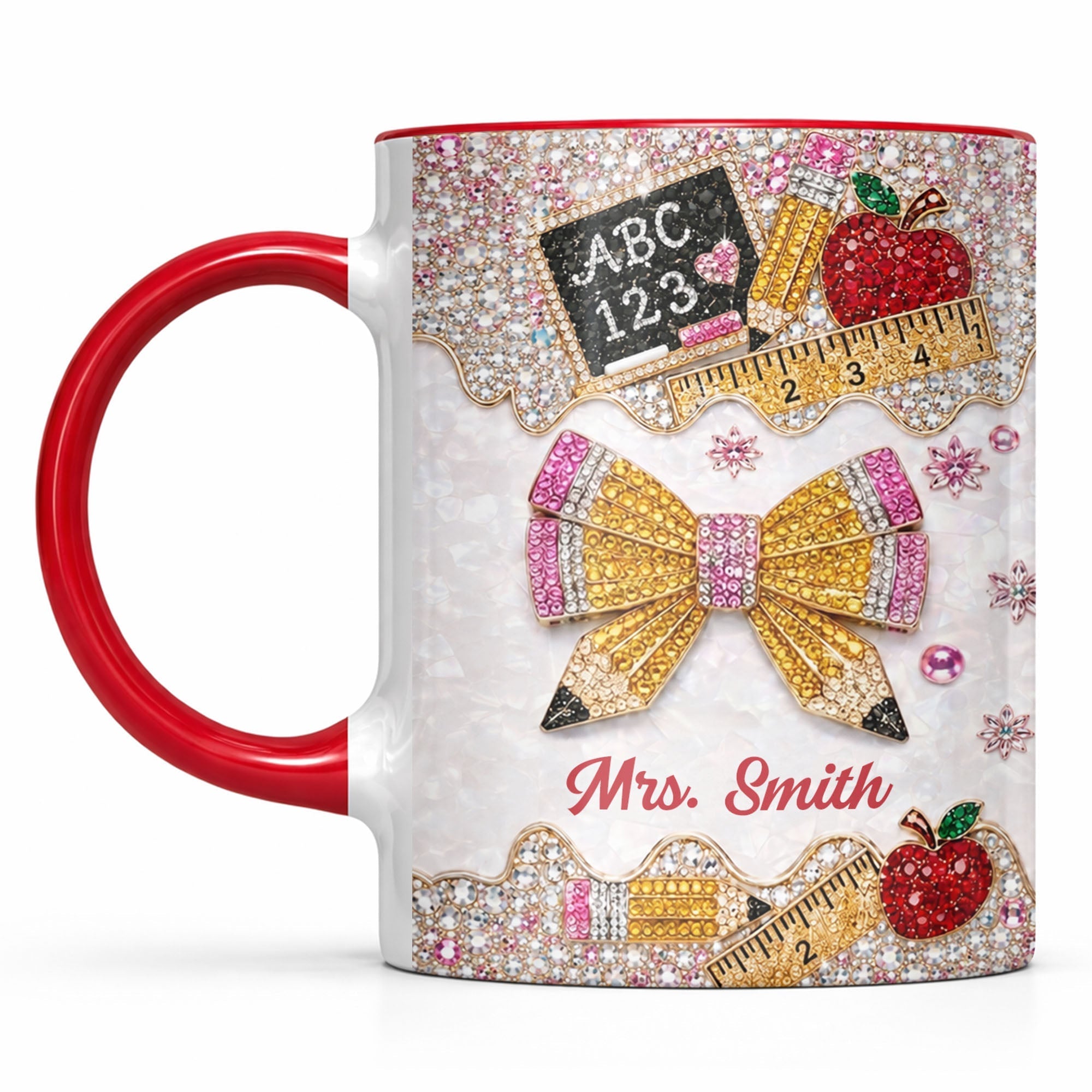 Personalized 3D Rhinestone Accent Mug Custom Name Teacher Gift