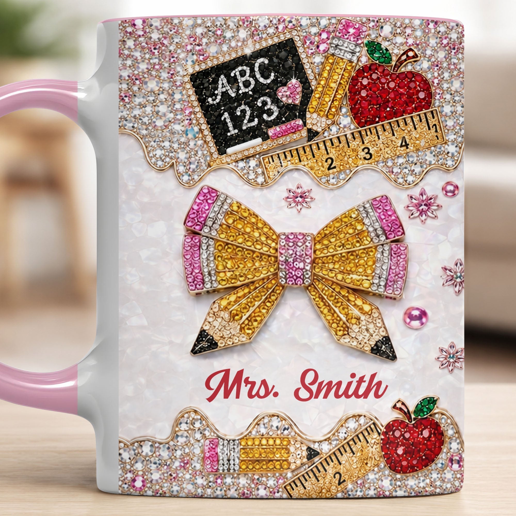 Personalized 3D Rhinestone Accent Mug Custom Name Teacher Gift