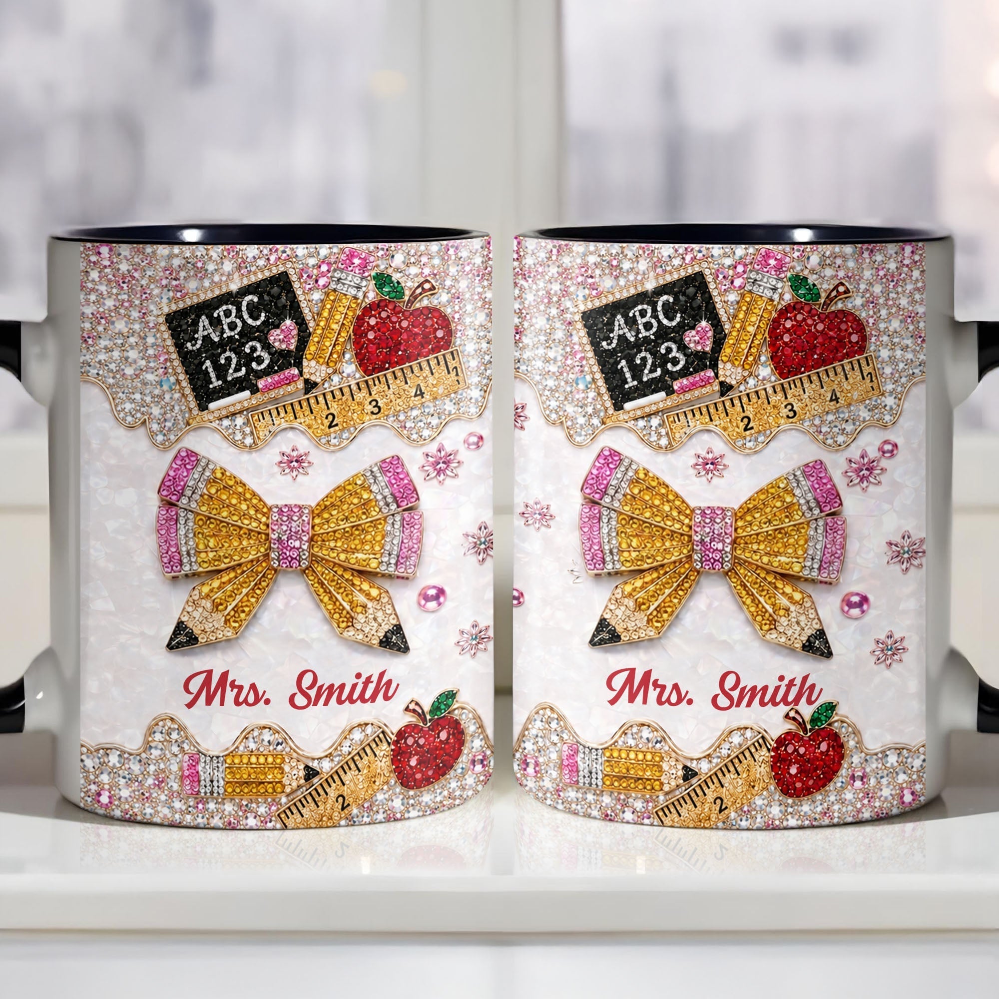 Personalized 3D Rhinestone Accent Mug Custom Name Teacher Gift