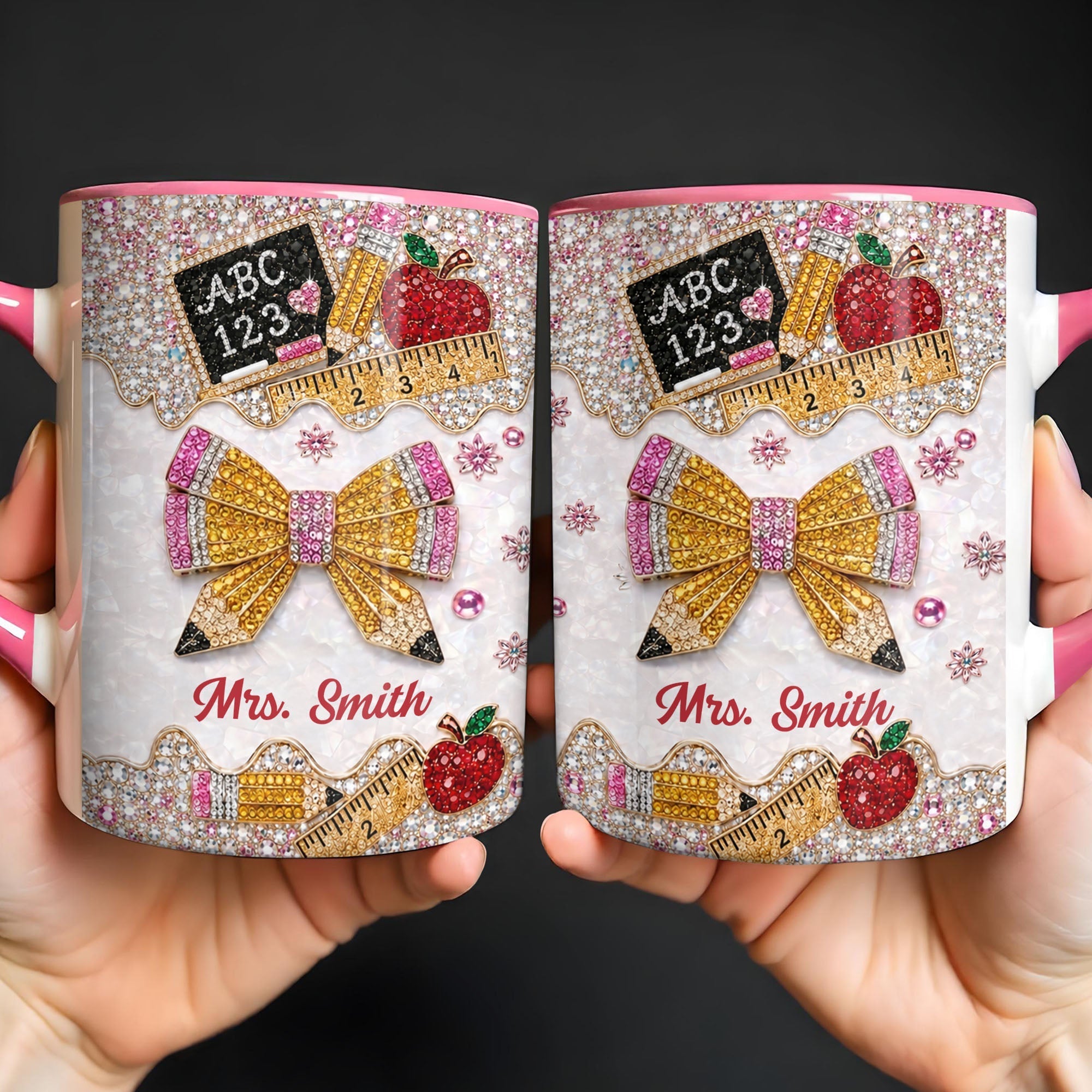Personalized 3D Rhinestone Accent Mug Custom Name Teacher Gift
