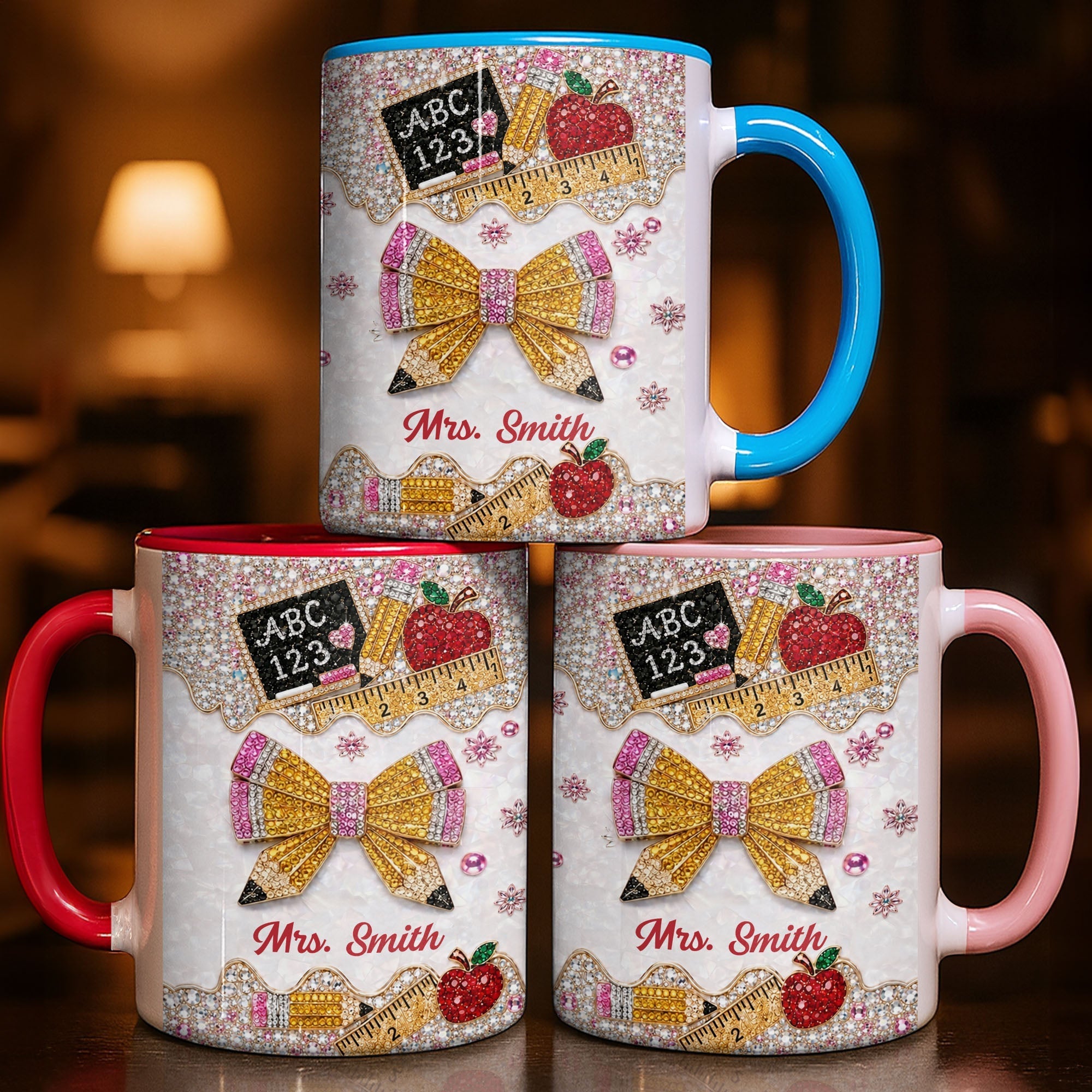 Personalized 3D Rhinestone Accent Mug Custom Name Teacher Gift