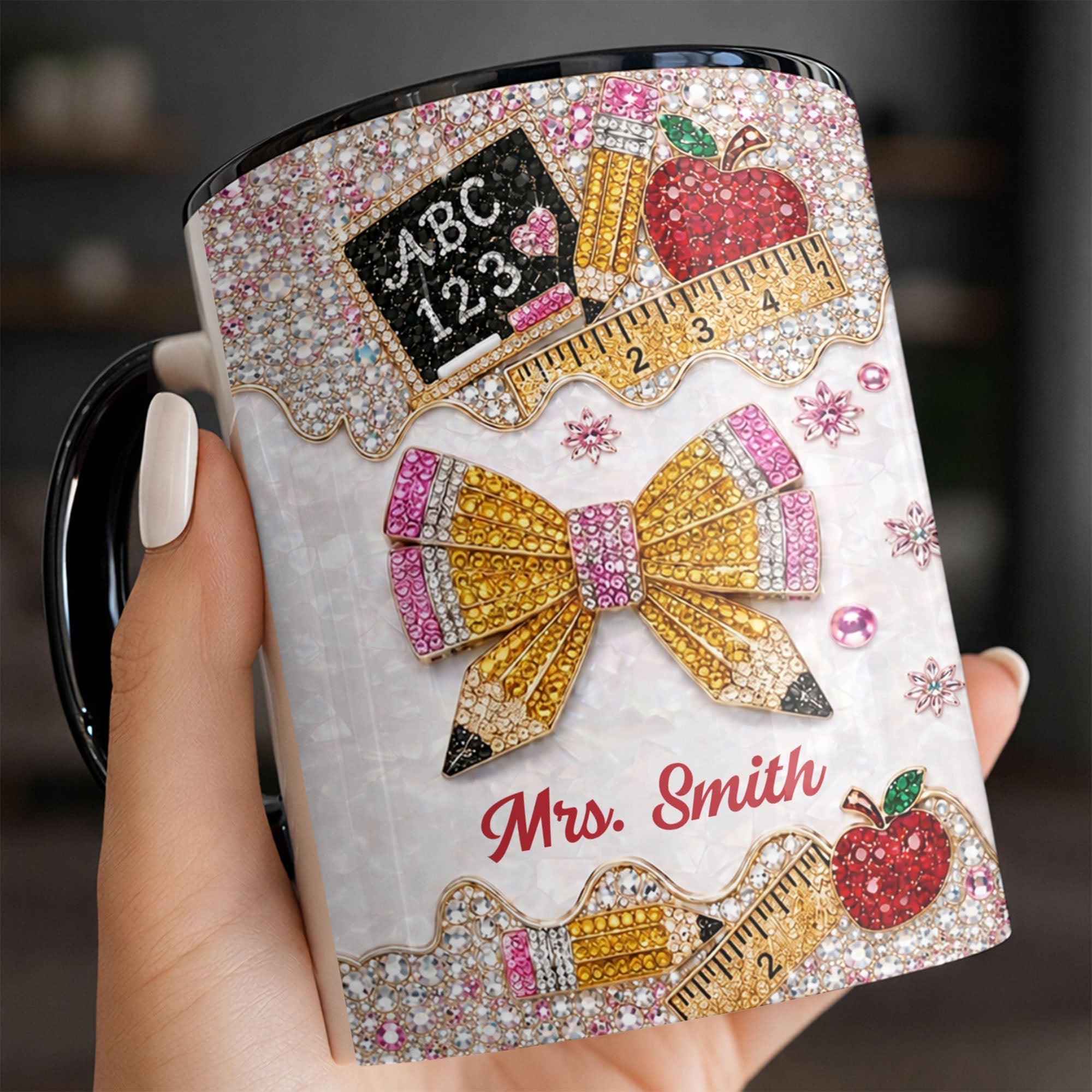 Personalized 3D Rhinestone Accent Mug Custom Name Teacher Gift