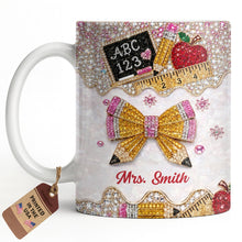 Load image into Gallery viewer, Personalized Teacher Coffee Mug Custom Name Rhinestone Bow Gift
