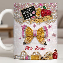Load image into Gallery viewer, Personalized Teacher Coffee Mug Custom Name Rhinestone Bow Gift
