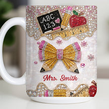 Load image into Gallery viewer, Personalized Teacher Coffee Mug Custom Name Rhinestone Bow Gift
