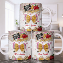 Load image into Gallery viewer, Personalized Teacher Coffee Mug Custom Name Rhinestone Bow Gift
