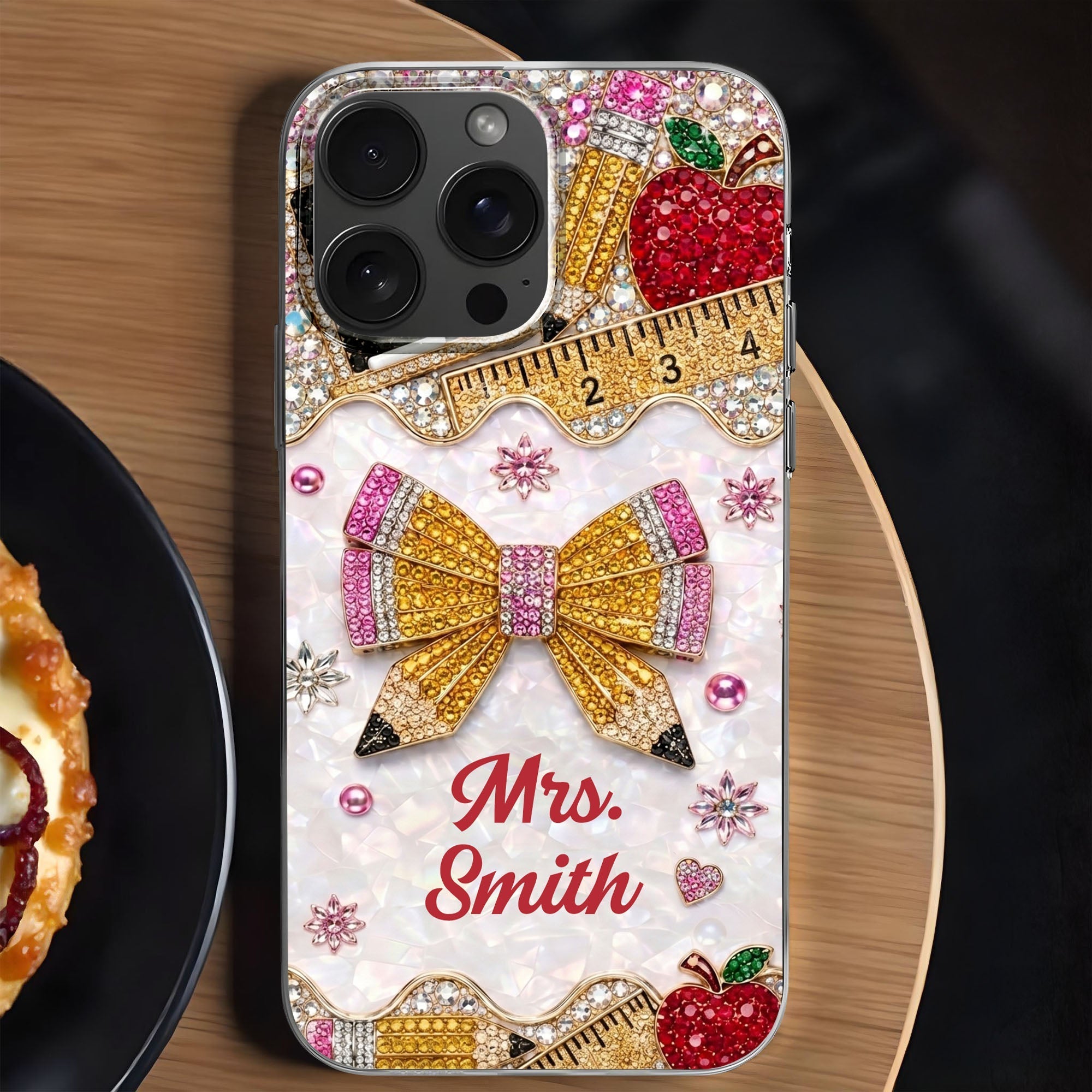 Personalized Clear Phone Case for Teacher Custom Name Red Apple