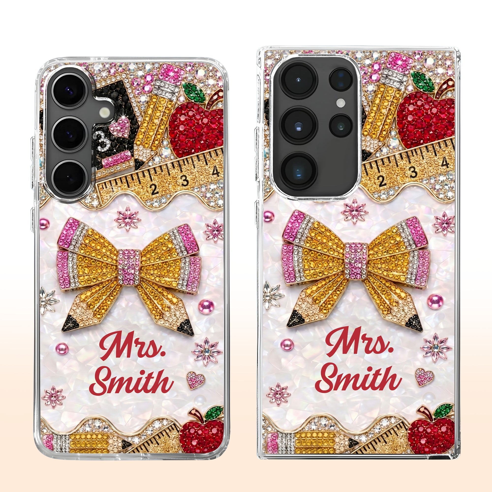Personalized Clear Phone Case for Teacher Custom Name Red Apple