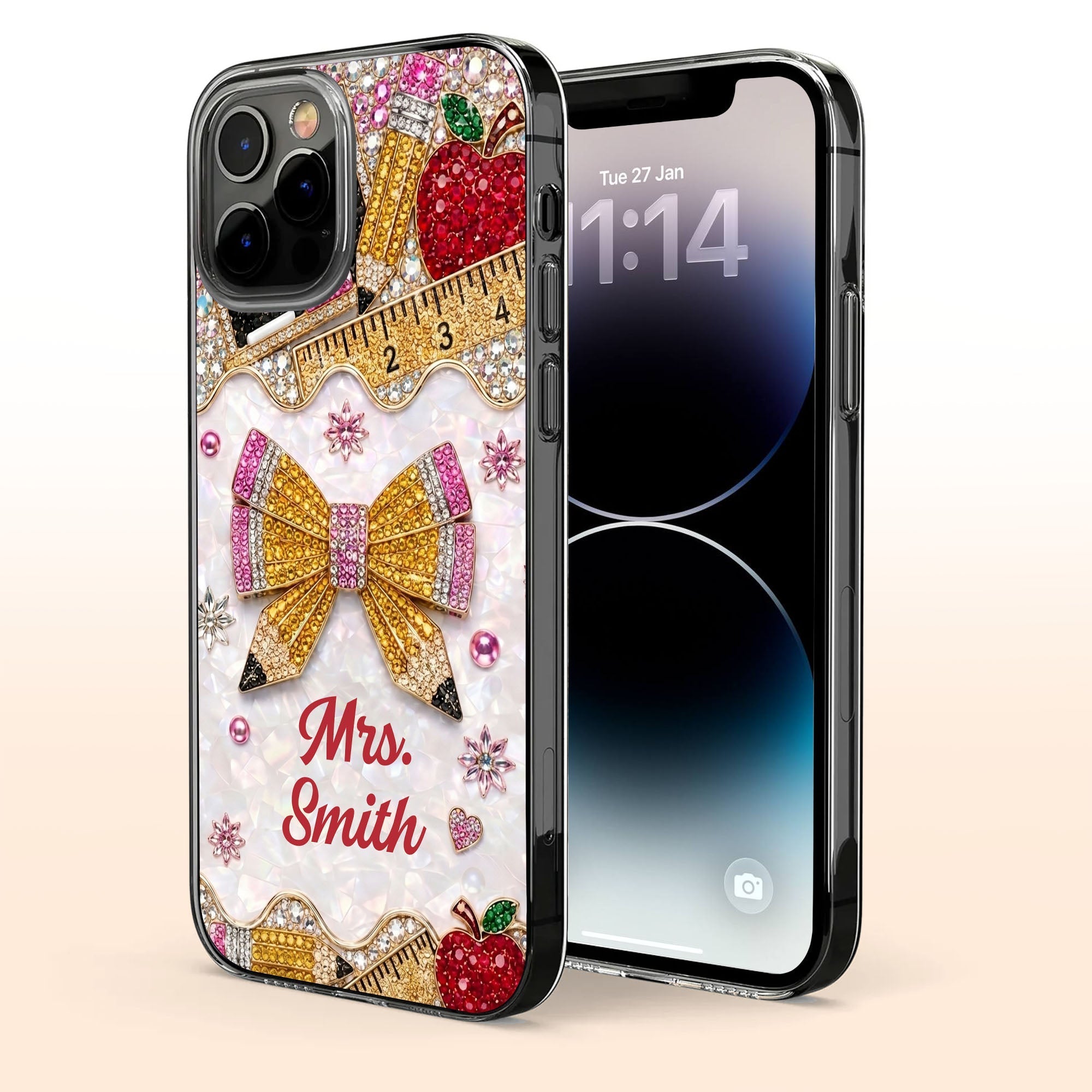 Personalized Clear Phone Case for Teacher Custom Name Red Apple