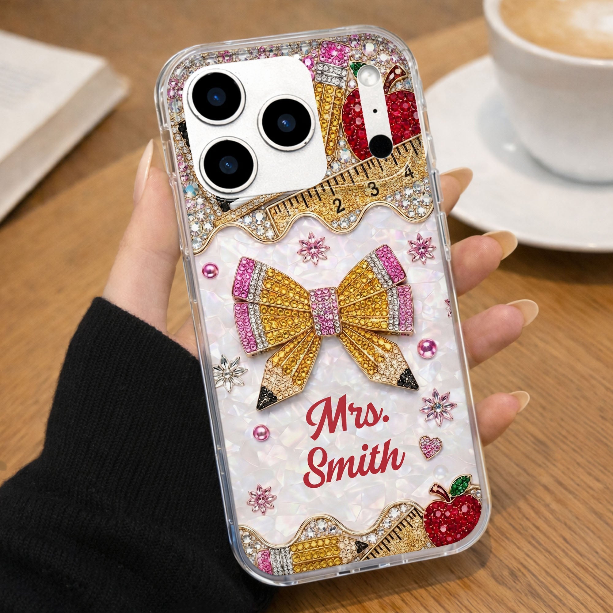 Personalized Clear Phone Case for Teacher Custom Name Red Apple