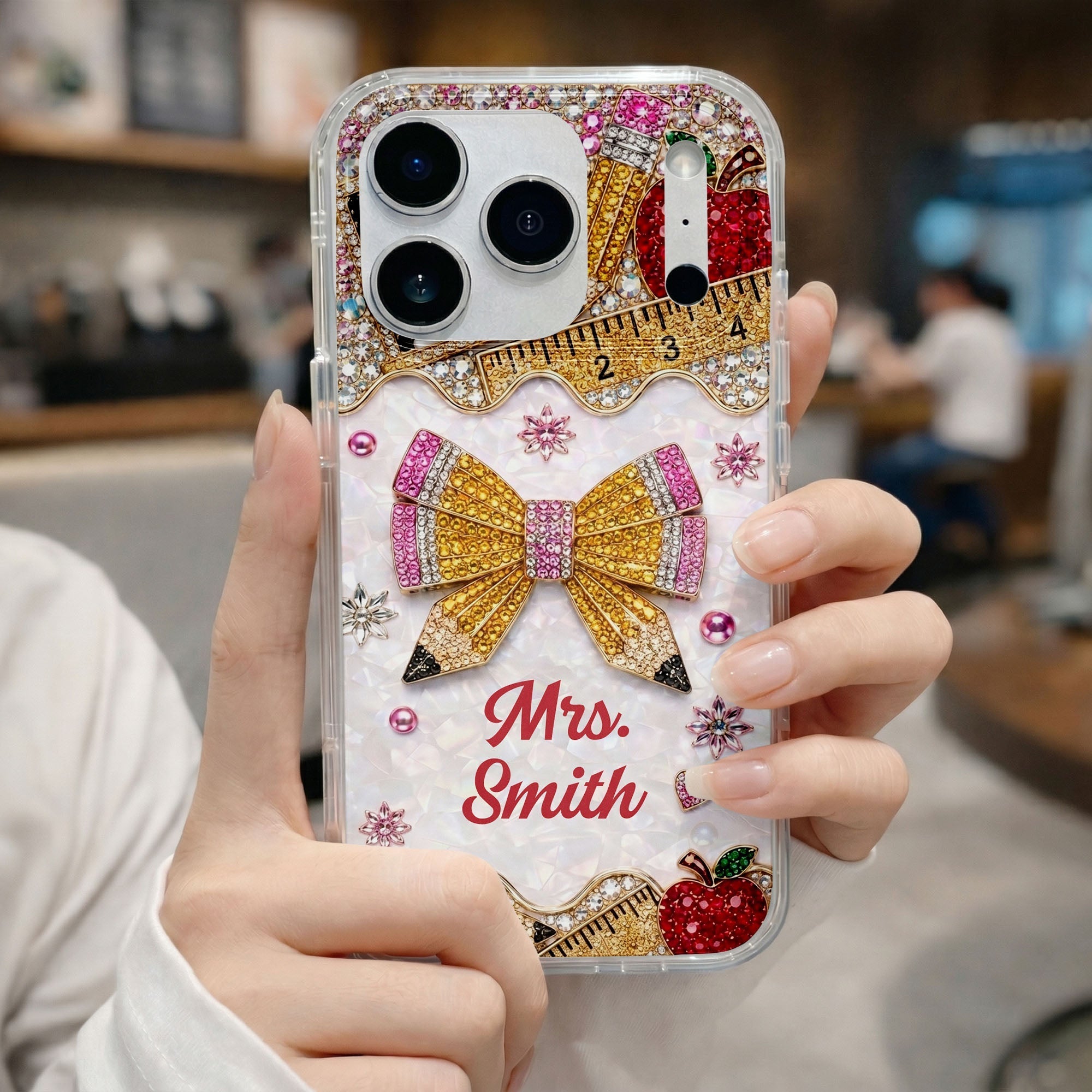 Personalized Clear Phone Case for Teacher Custom Name Red Apple