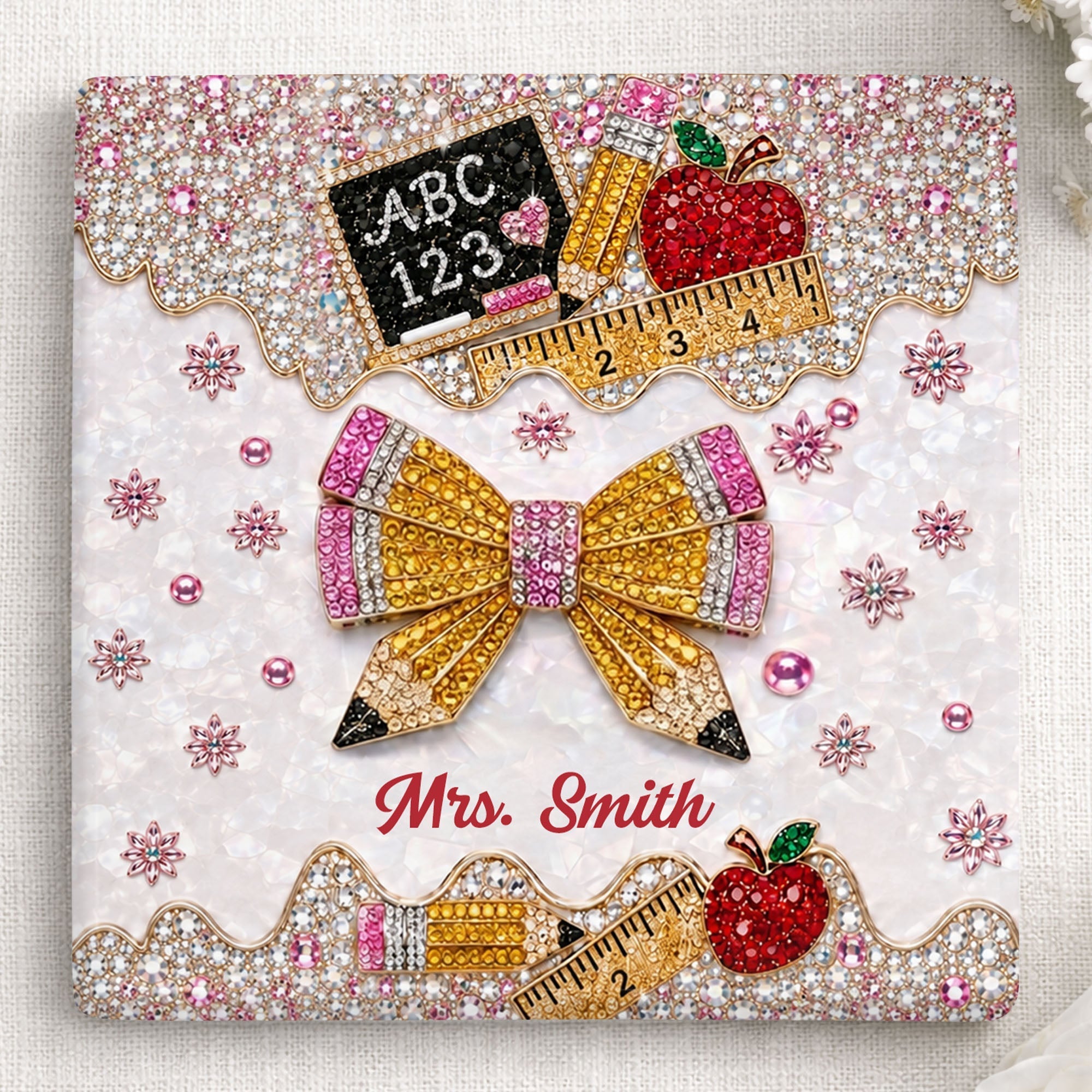 Personalized Ceramic Coaster Custom Teacher Gift Apple Design