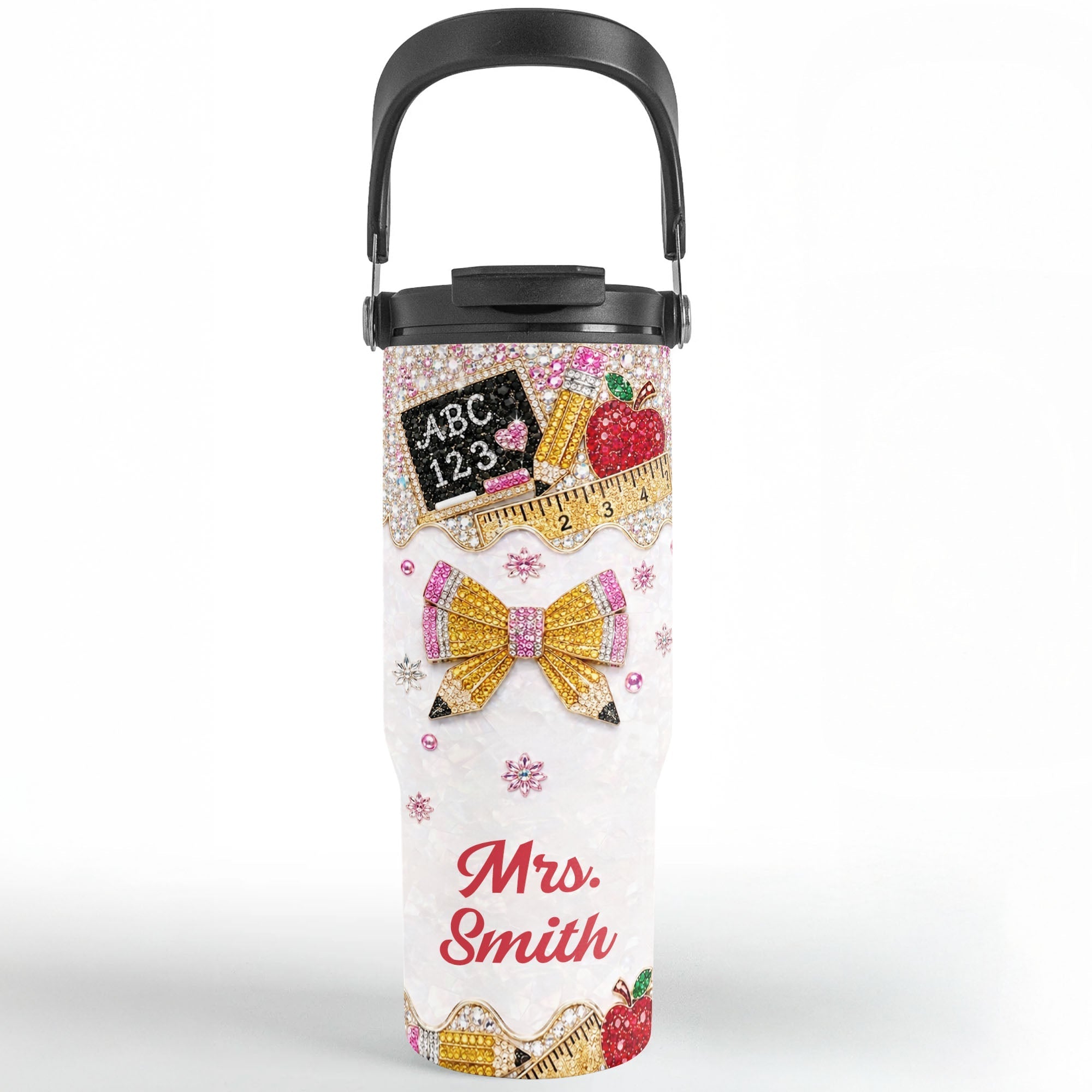 Personalized Teacher Tumbler 30oz Apple Glitter Gift Idea