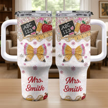Load image into Gallery viewer, Personalized Teacher Tumbler 40oz Apple Bow Design Gift
