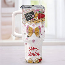 Load image into Gallery viewer, Personalized Teacher Tumbler 40oz Apple Bow Design Gift
