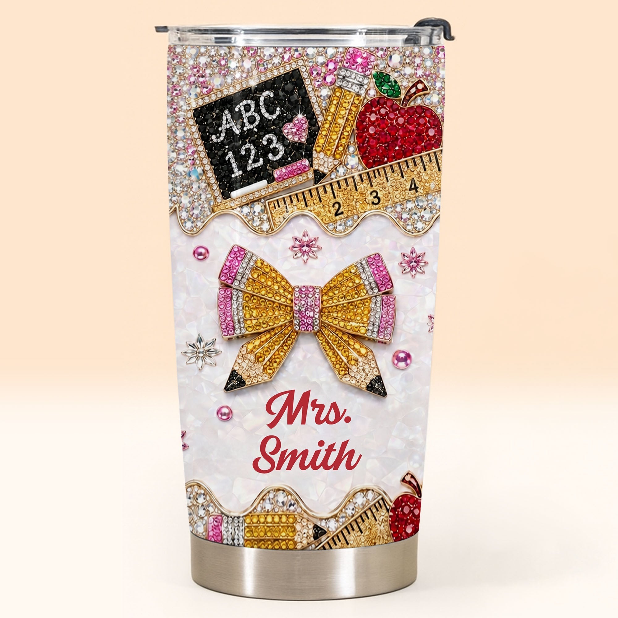 Personalized Teacher 20oz Tumbler Custom Name Rhinestone Apple