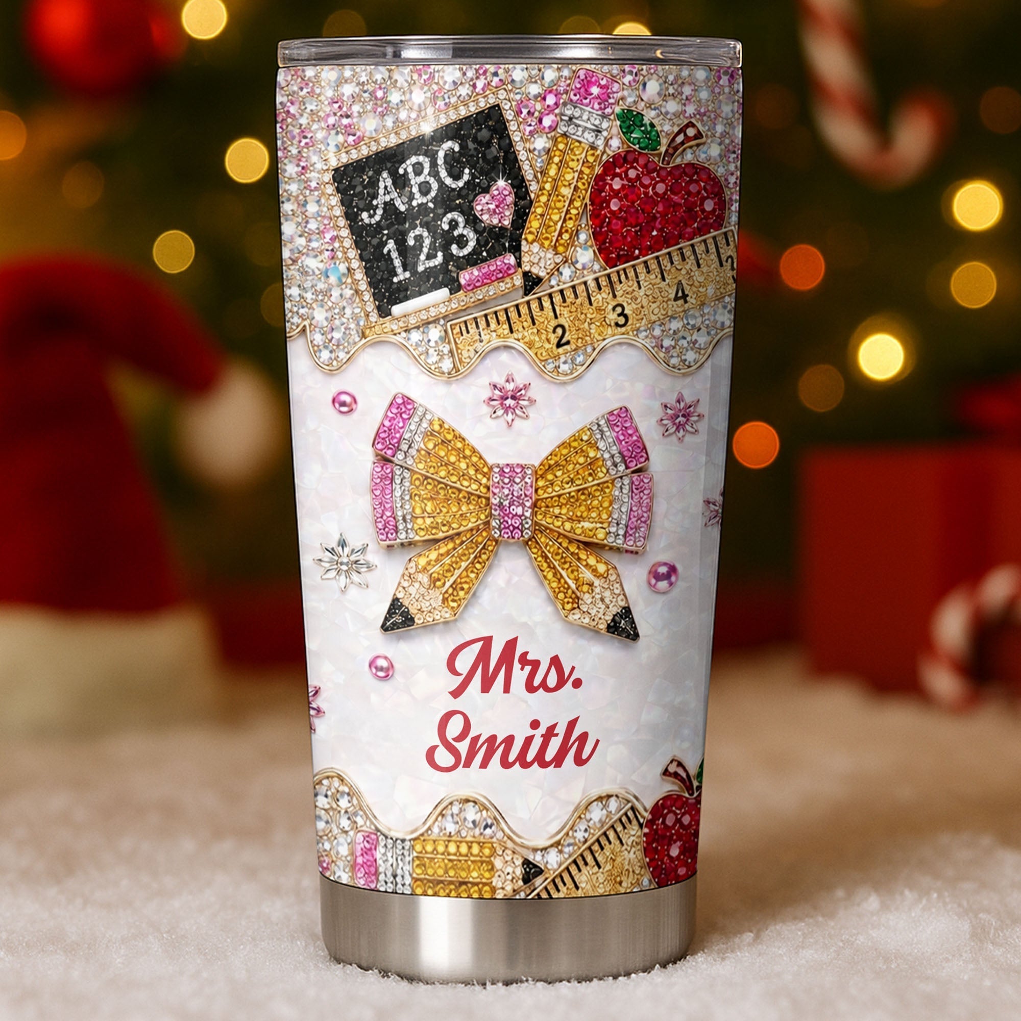 Personalized Teacher 20oz Tumbler Custom Name Rhinestone Apple