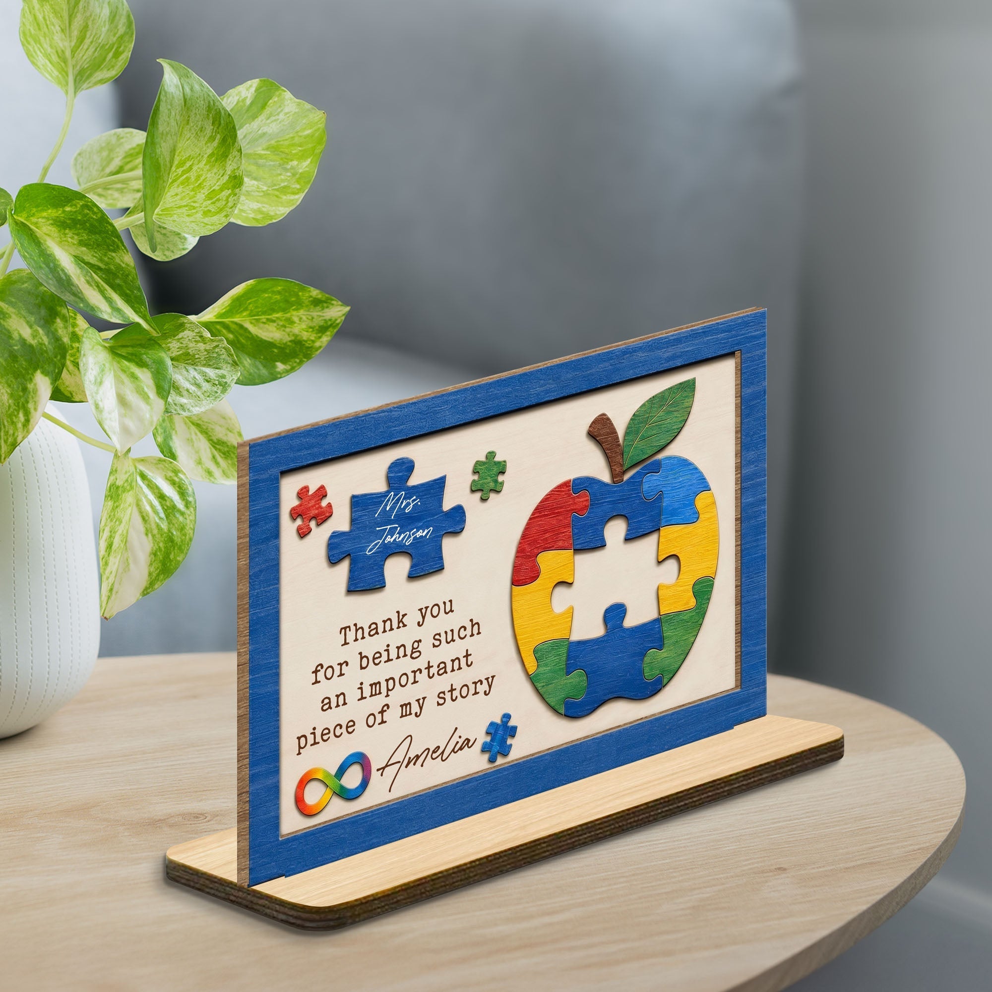 Personalized Apple Puzzle Wood Plaque Custom Name Gift for Teacher