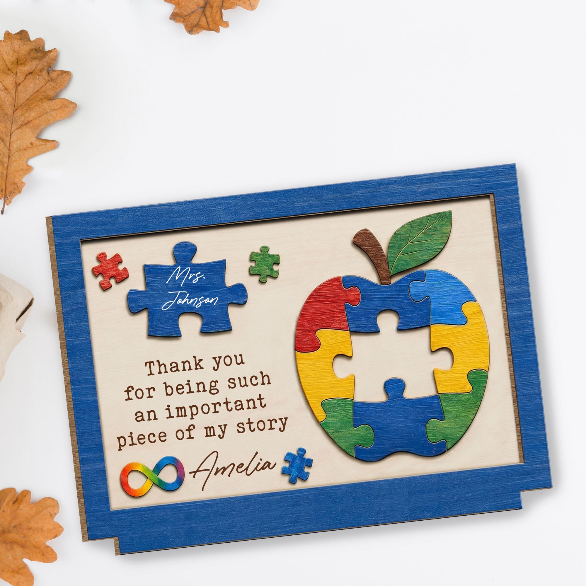 Personalized Apple Puzzle Wood Plaque Custom Name Gift for Teacher