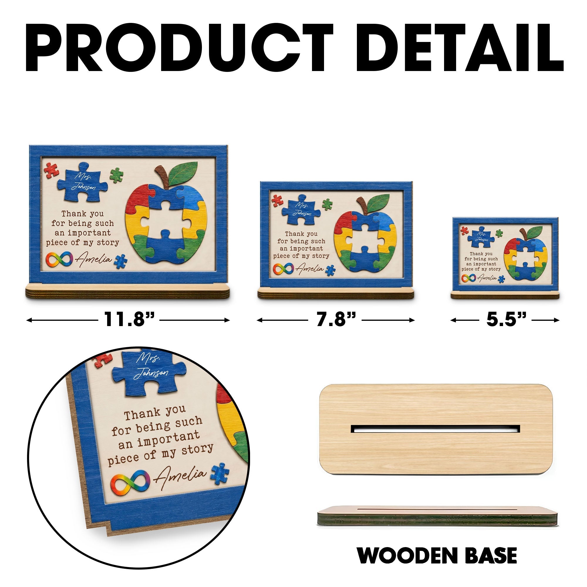 Personalized Apple Puzzle Wood Plaque Custom Name Gift for Teacher