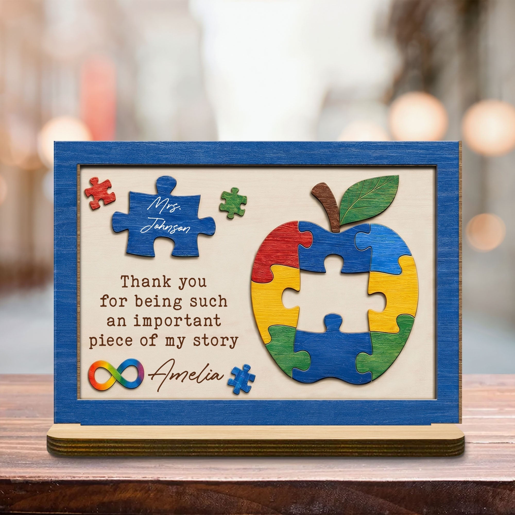 Personalized Apple Puzzle Wood Plaque Custom Name Gift for Teacher