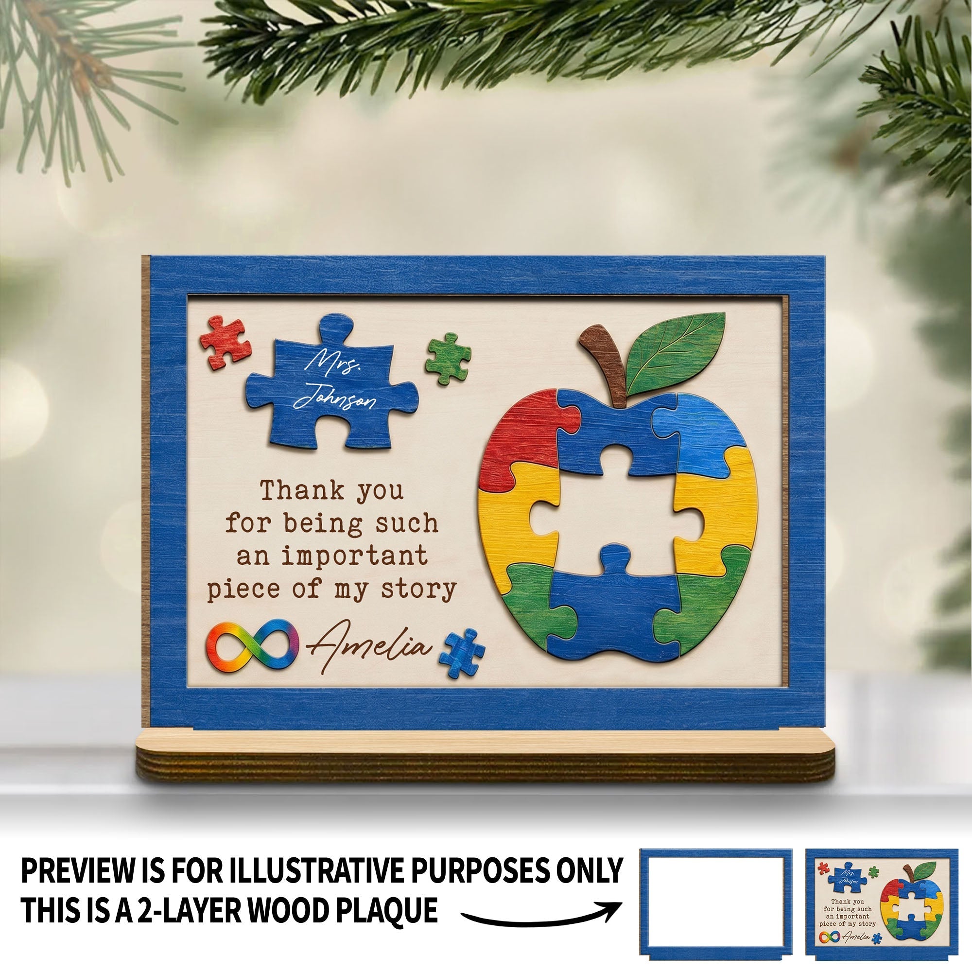 Personalized Apple Puzzle Wood Plaque Custom Name Gift for Teacher