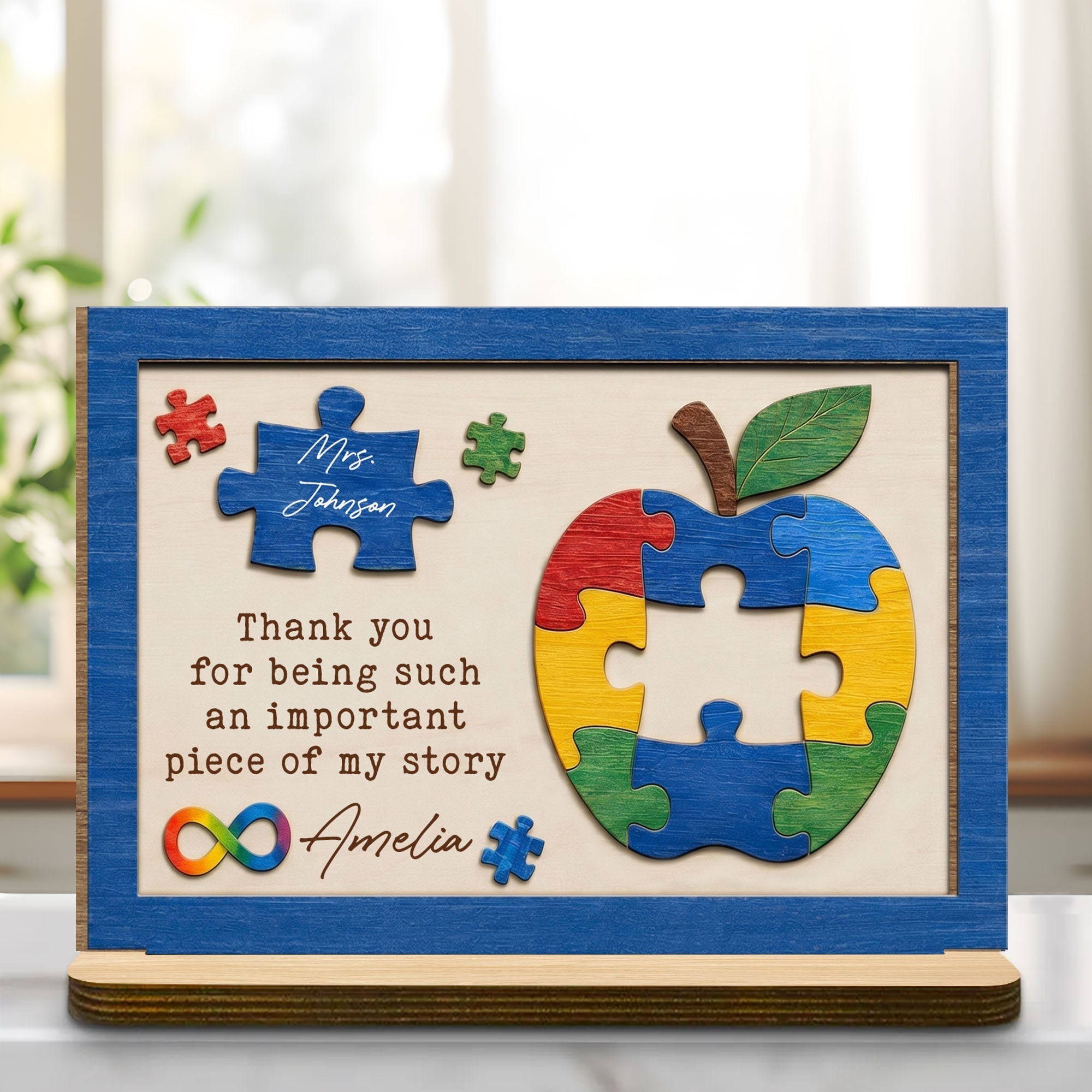 Personalized Apple Puzzle Wood Plaque Custom Name Gift for Teacher