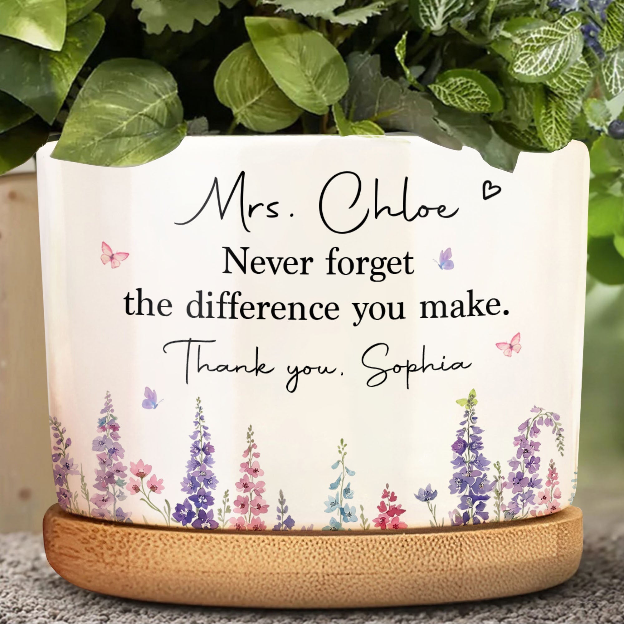 Personalized Ceramic Plant Pot Custom Two-Sided Gift for Teachers