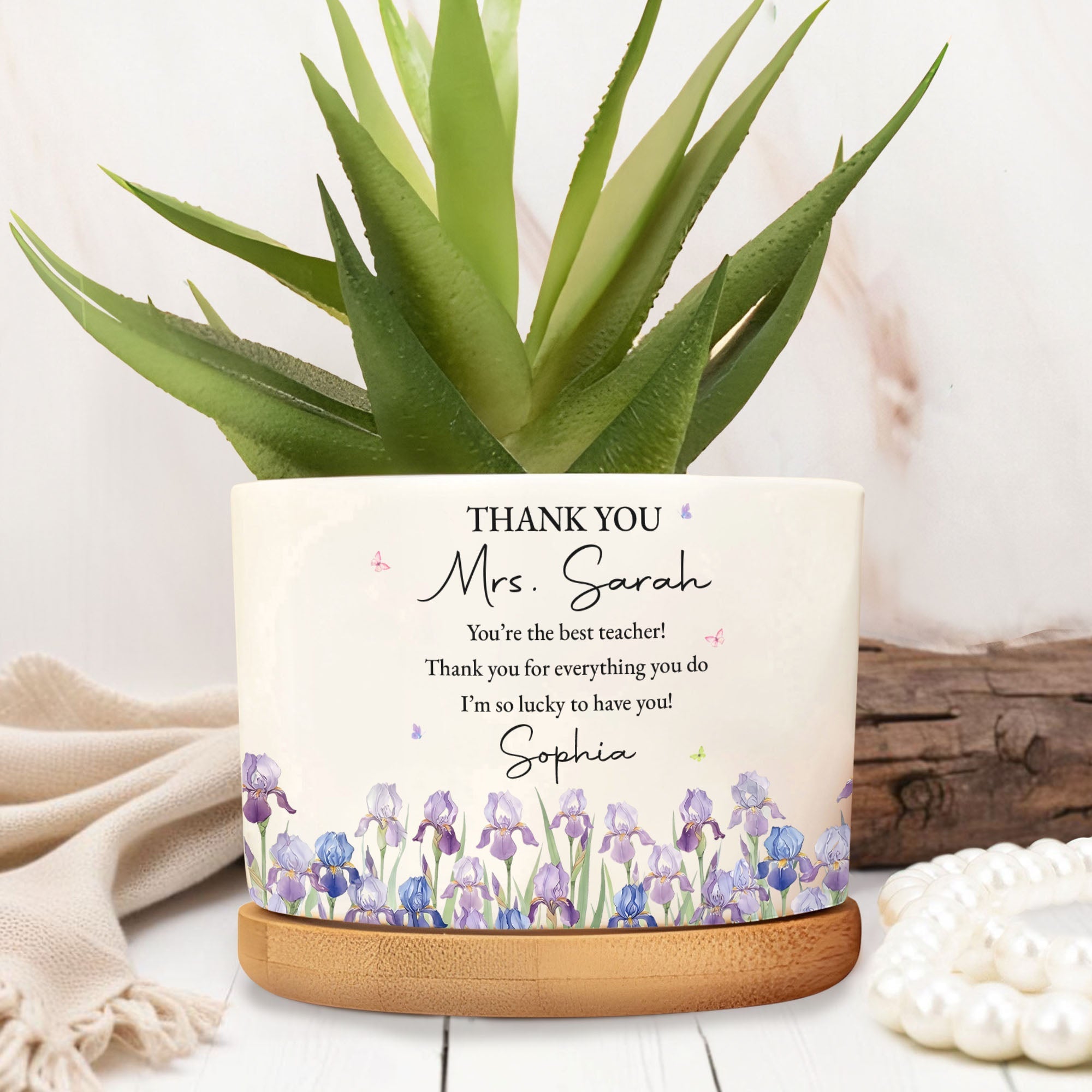 Personalized Teacher Plant Pot Custom Birth Month Flowers Gift