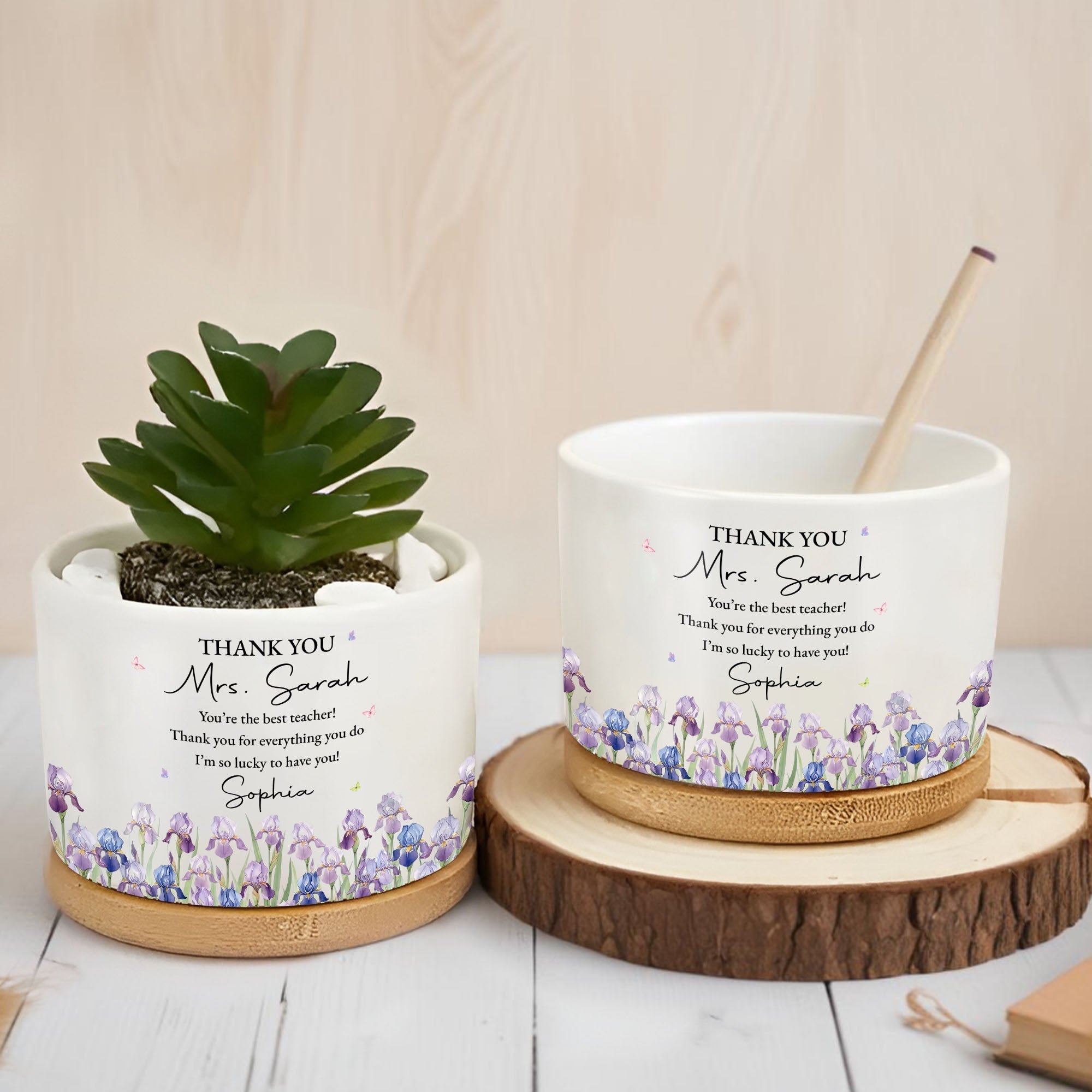 Personalized Teacher Plant Pot Custom Birth Month Flowers Gift