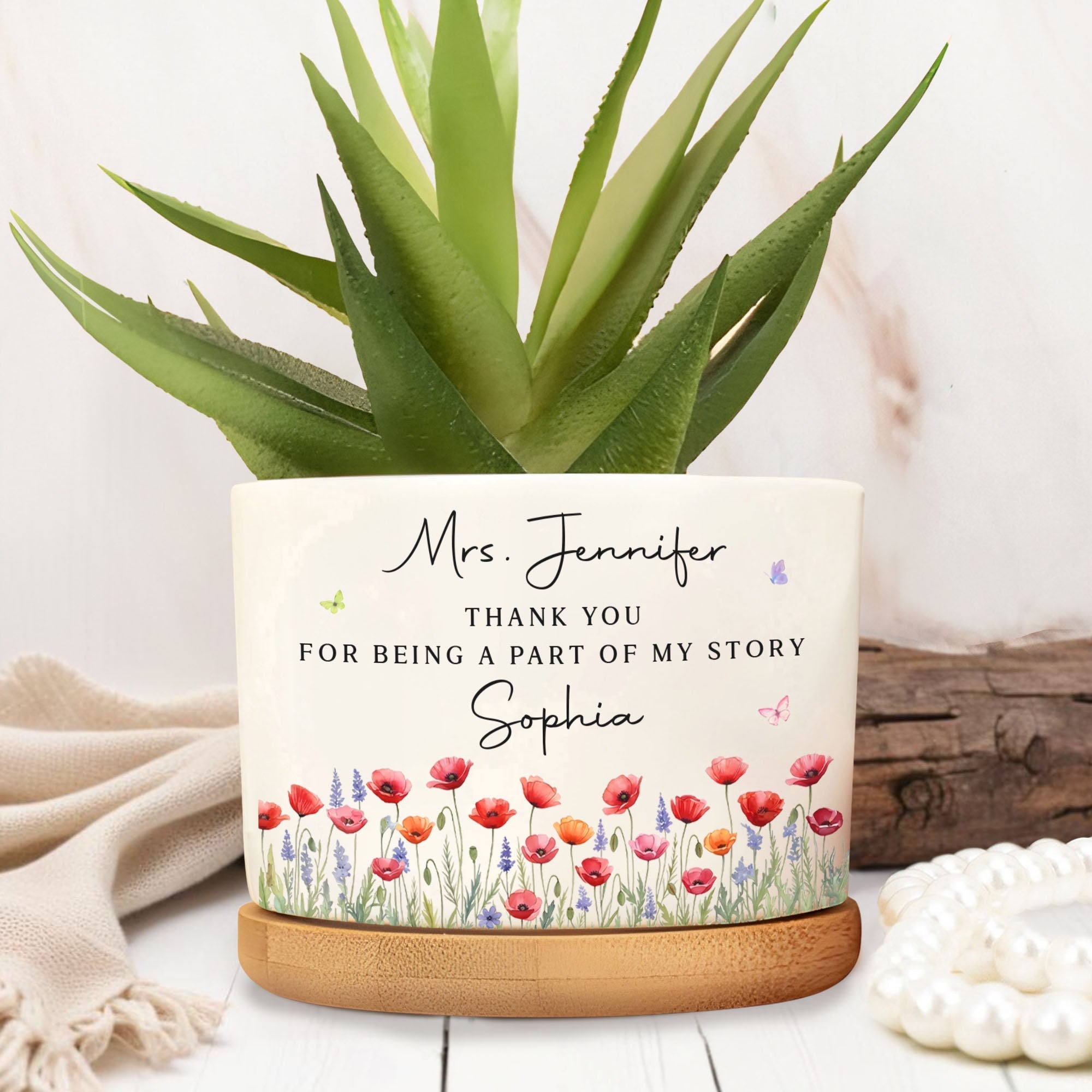 Personalized Ceramic Plant Pot Custom Birth Month Flowers Gift for Teachers