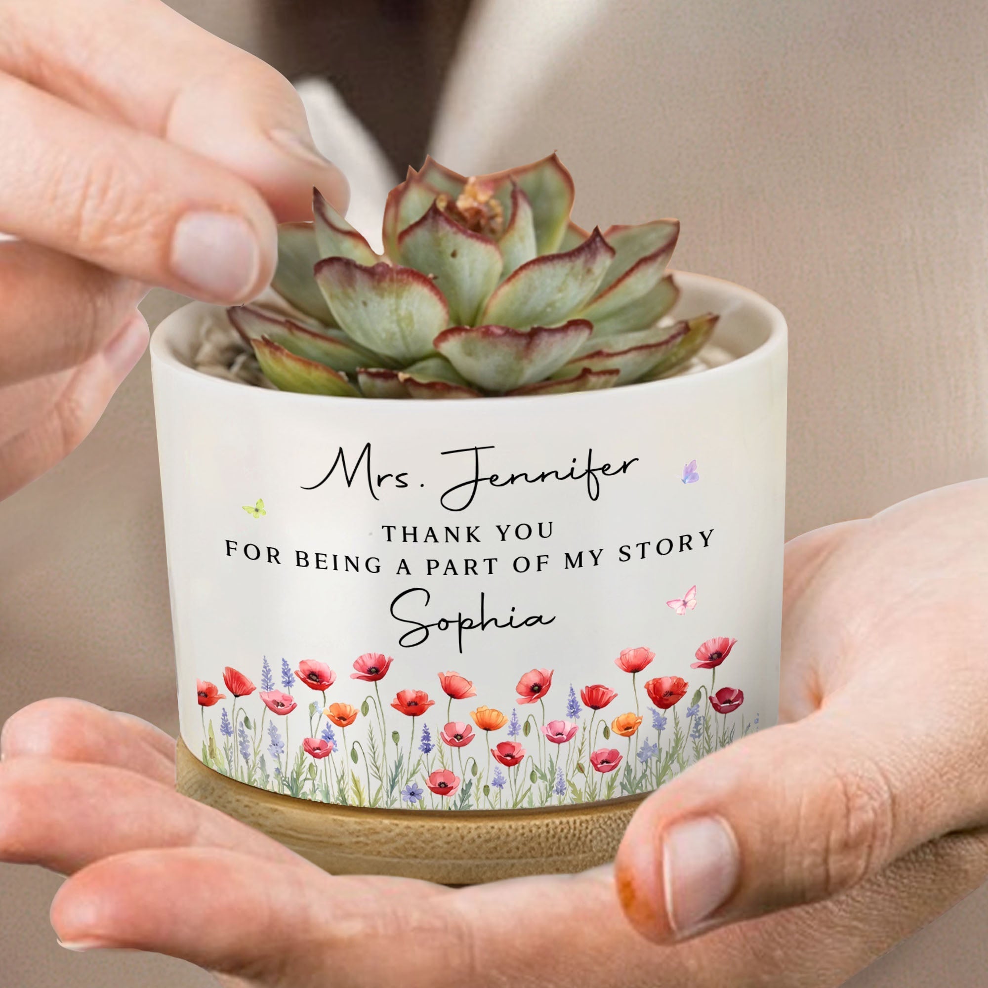 Personalized Ceramic Plant Pot Custom Birth Month Flowers Gift for Teachers
