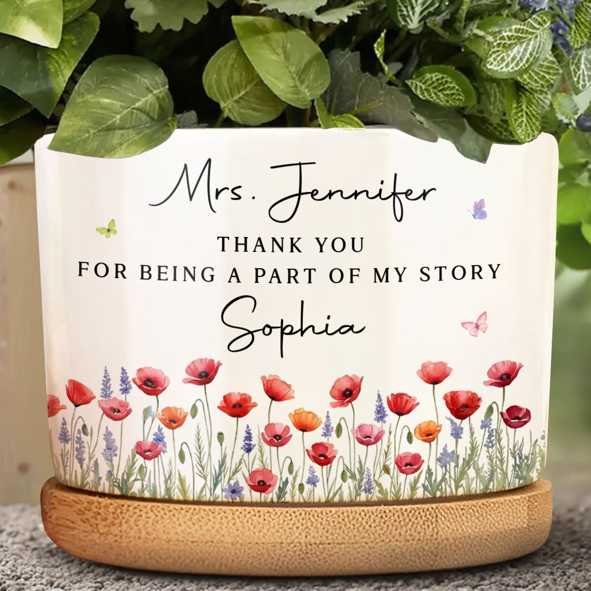 Personalized Ceramic Plant Pot Custom Birth Month Flowers Gift for Teachers