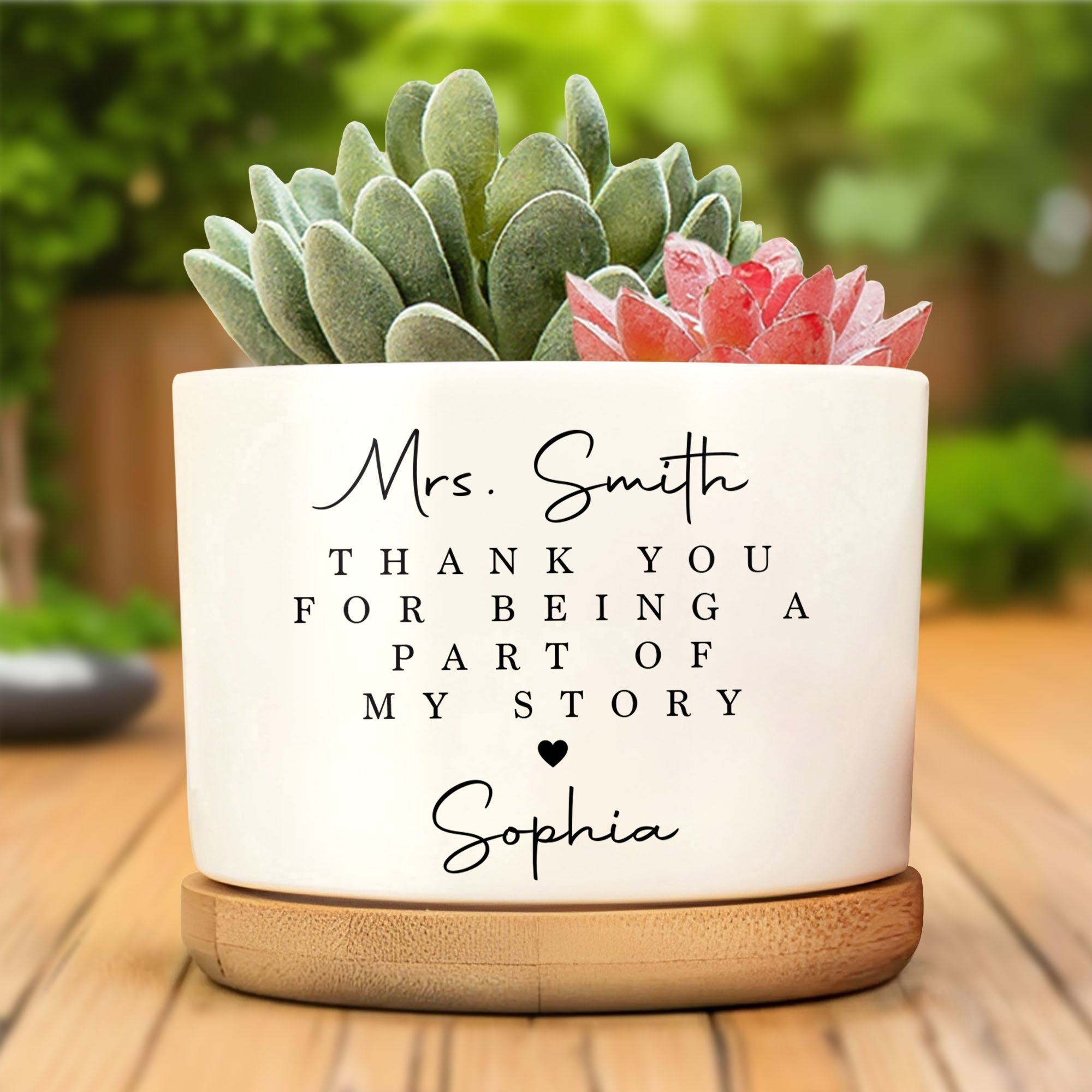 Personalized Heart Graphic Ceramic Plant Pot Custom Gift for Teacher