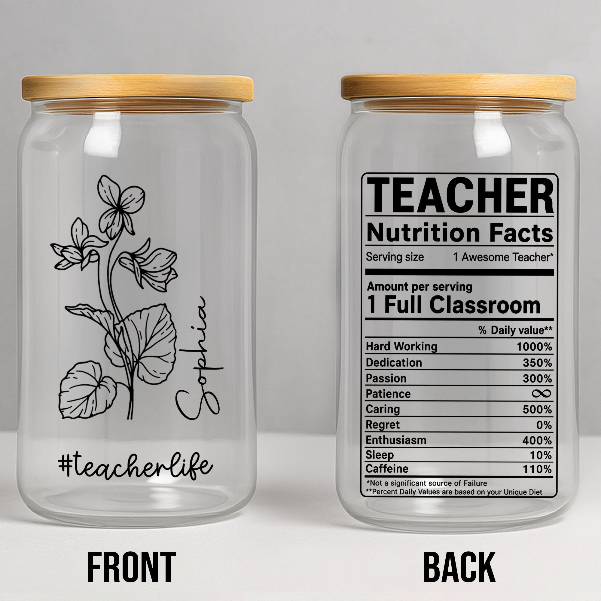 Personalized Clear Glass Can Custom Teacher Gift with Straws