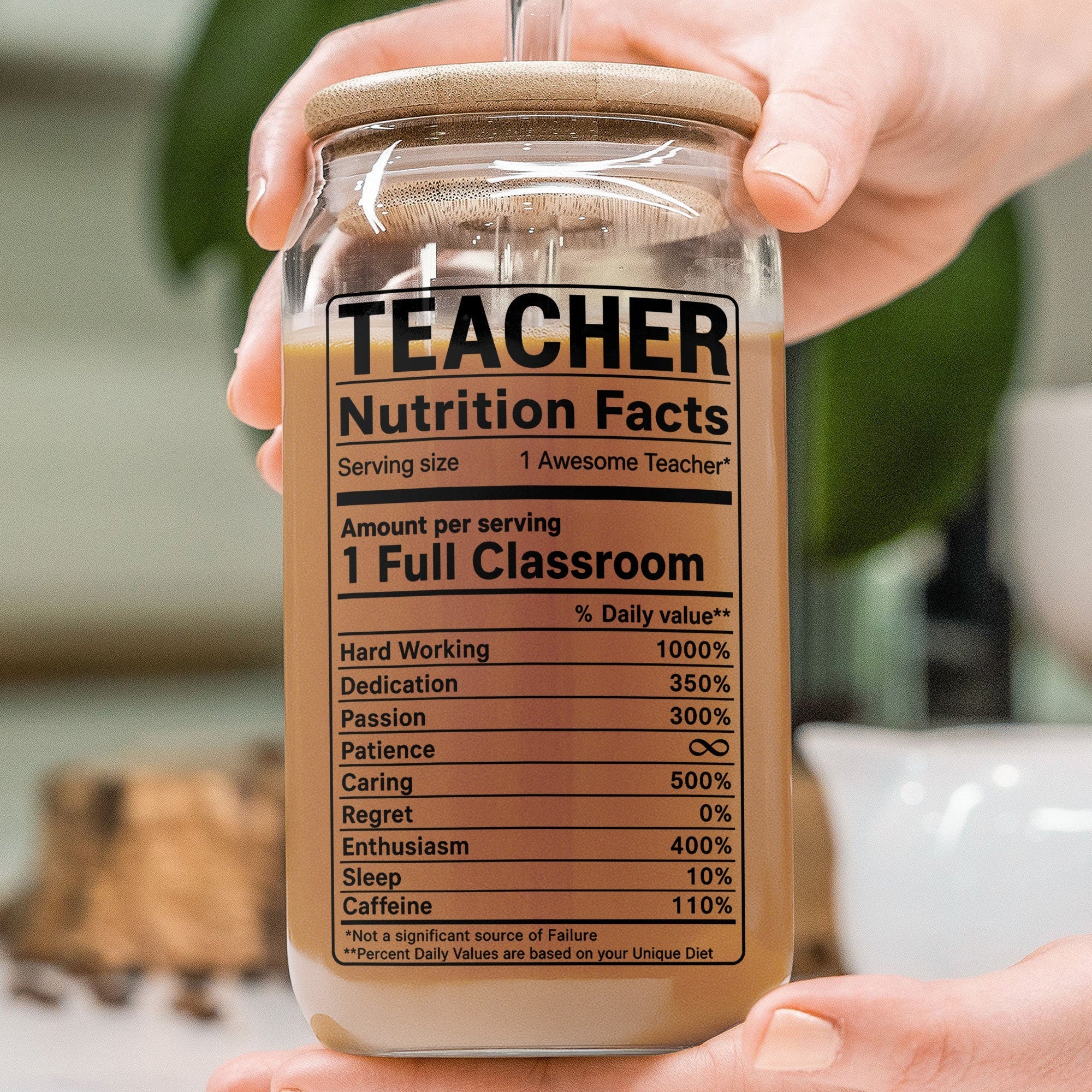 Personalized Clear Glass Can Custom Teacher Gift with Straws