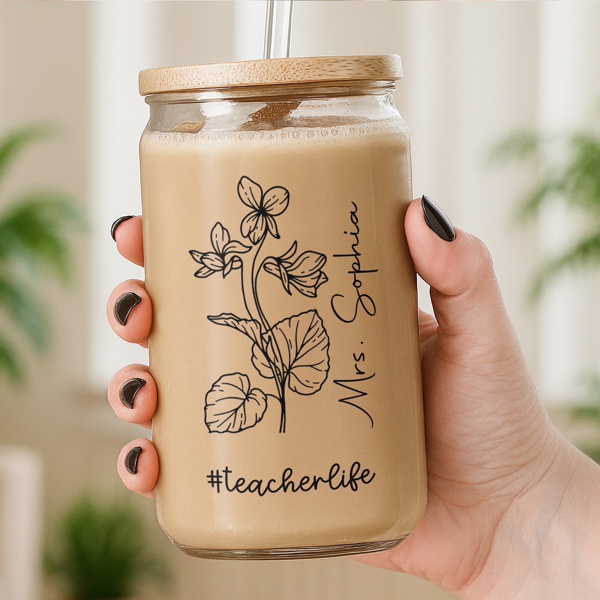 Personalized Clear Glass Can Custom Name Teacher Gift Idea