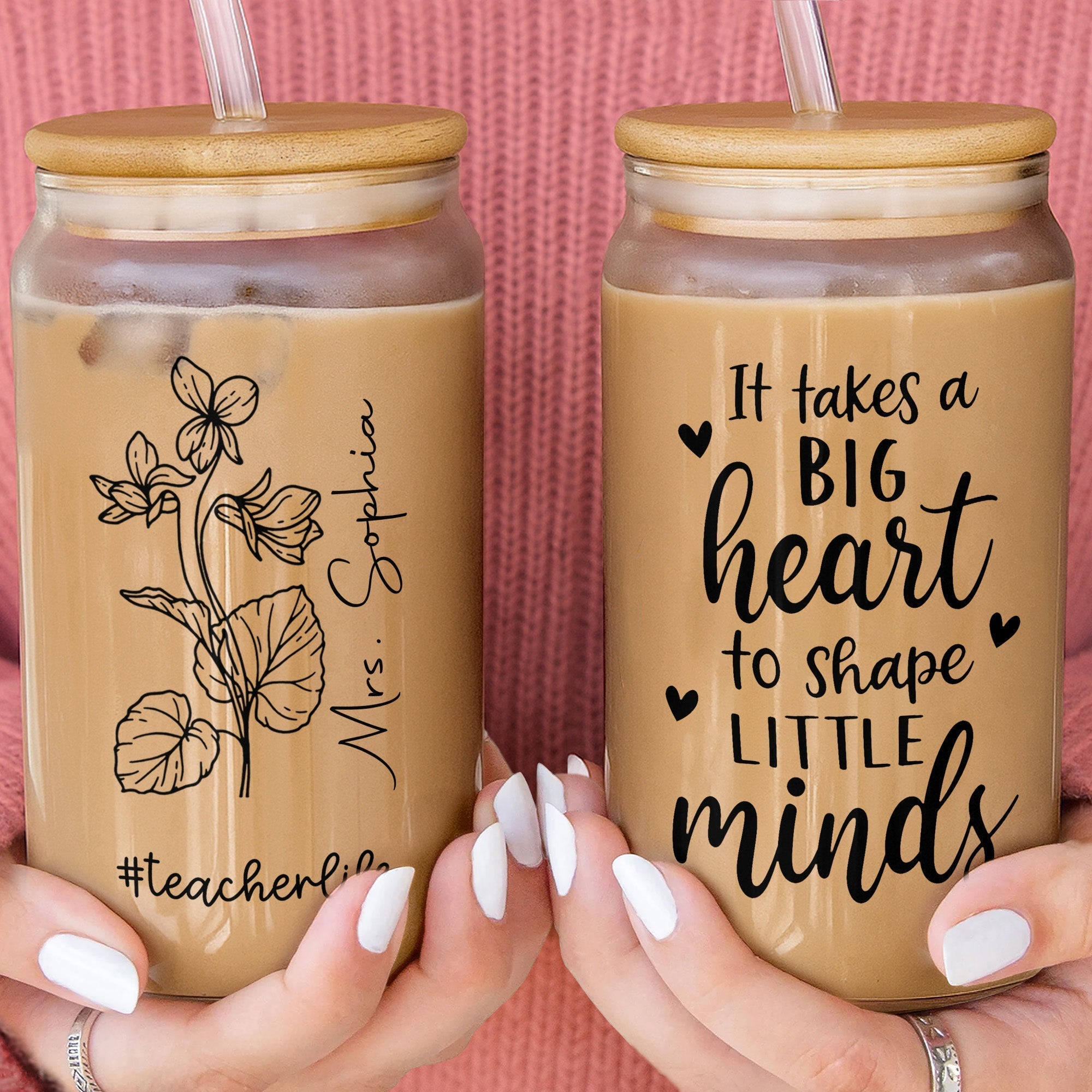 Personalized Clear Glass Can Custom Name Teacher Gift Idea