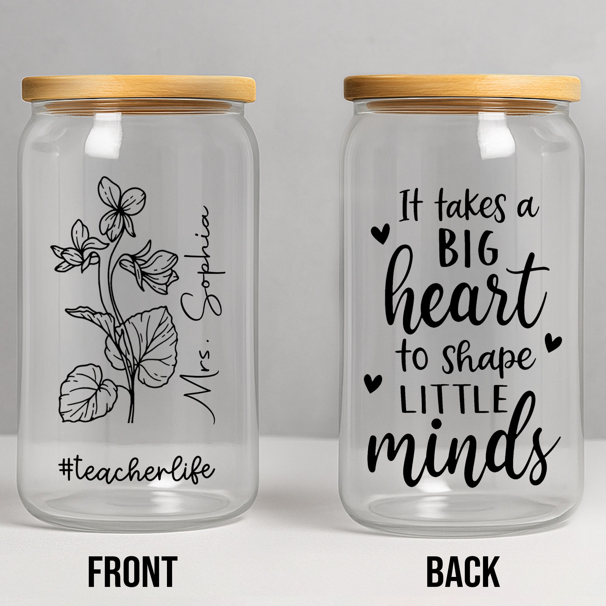 Personalized Clear Glass Can Custom Name Teacher Gift Idea