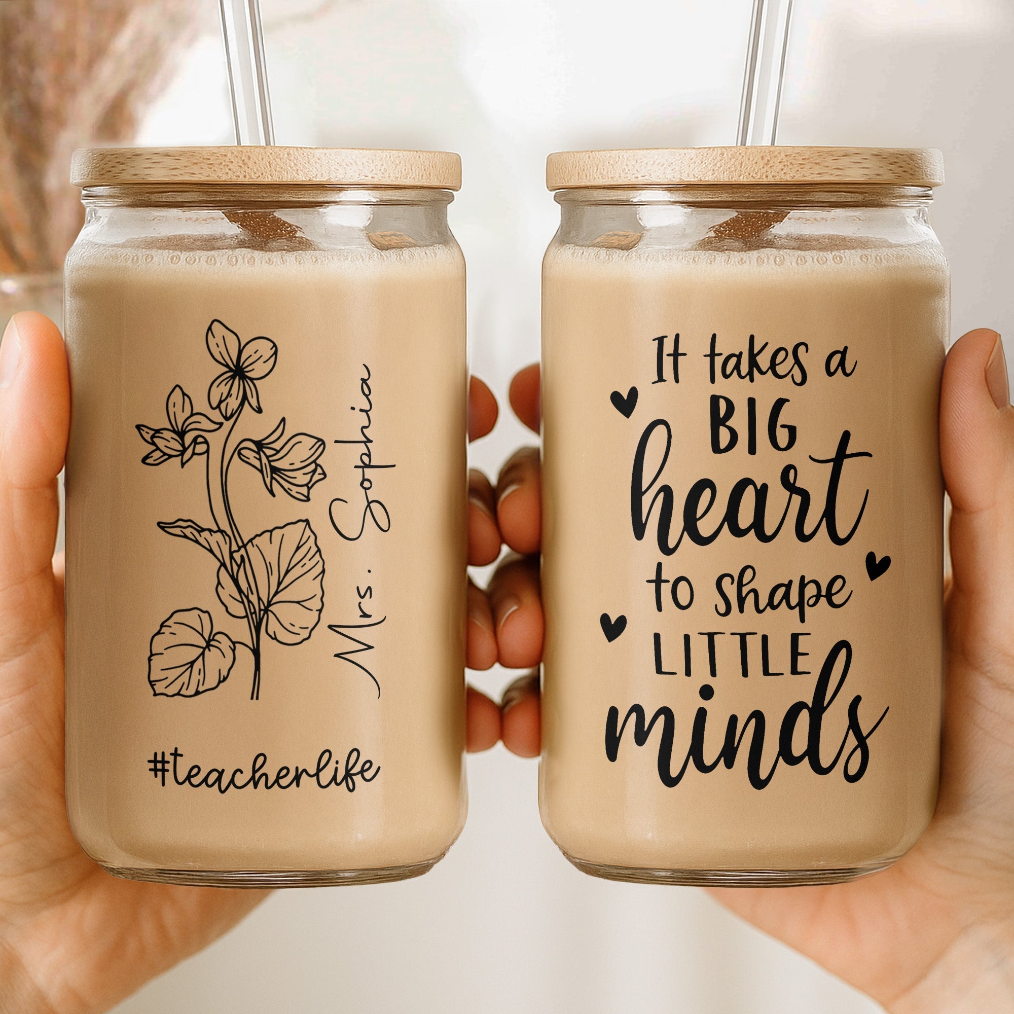 Personalized Clear Glass Can Custom Name Teacher Gift Idea