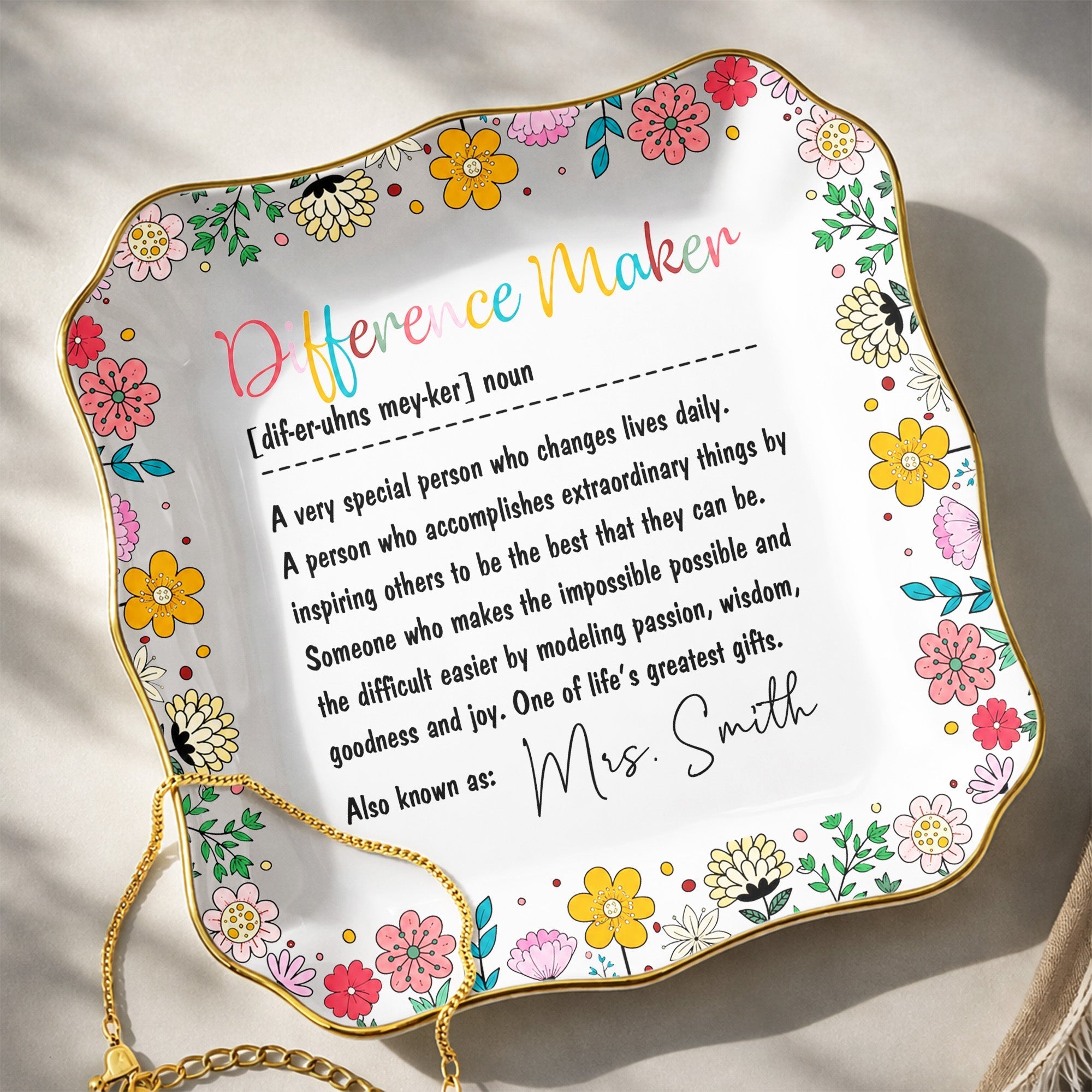 Personalized Ceramic Jewelry Dish Custom Name Gift for Teacher