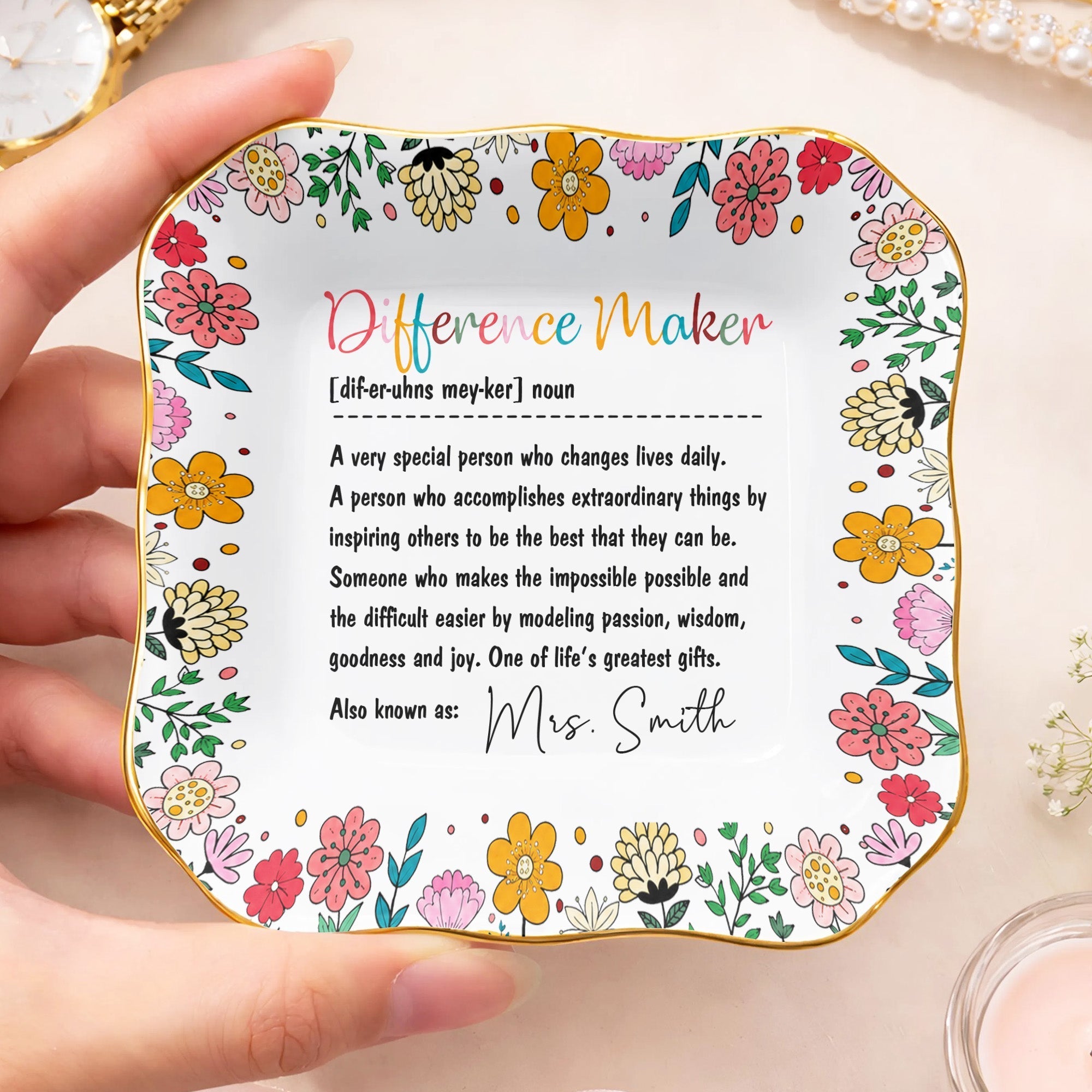 Personalized Ceramic Jewelry Dish Custom Name Gift for Teacher