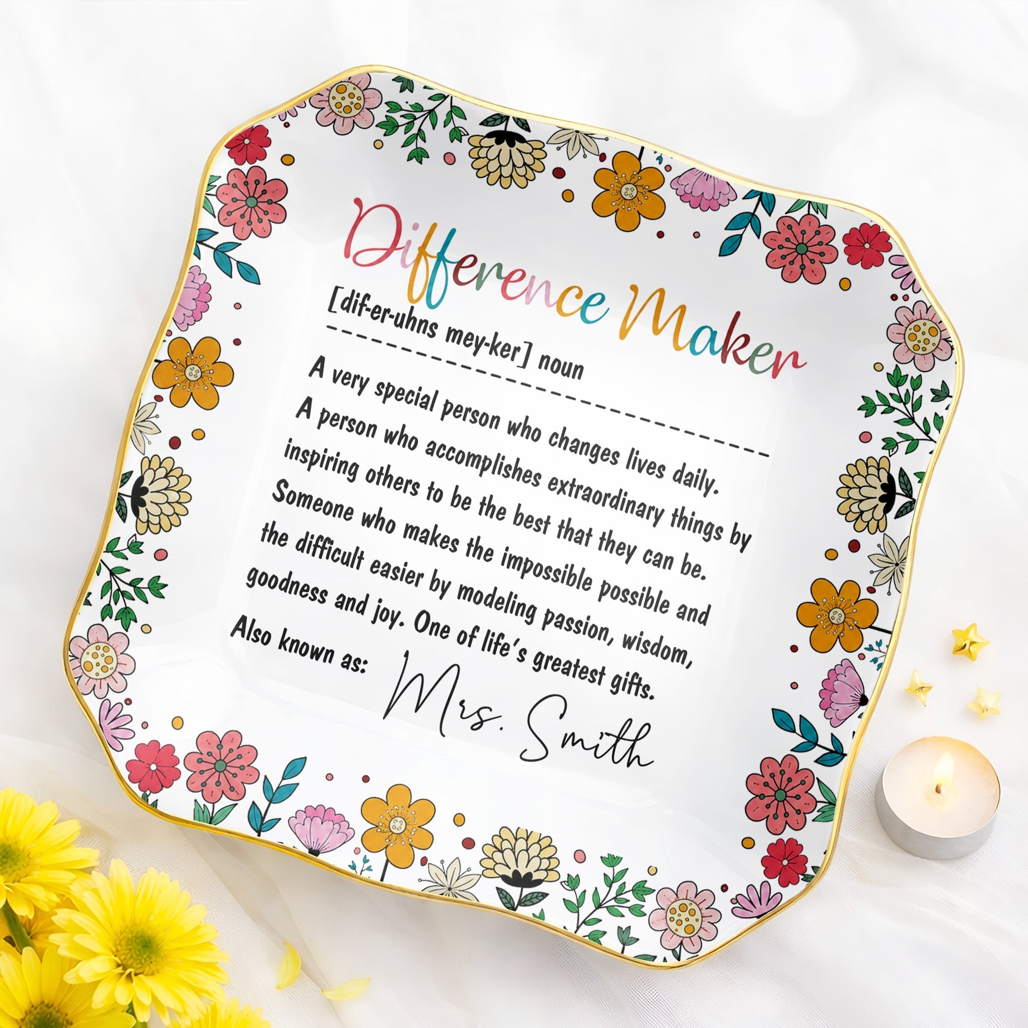 Personalized Ceramic Jewelry Dish Custom Name Gift for Teacher